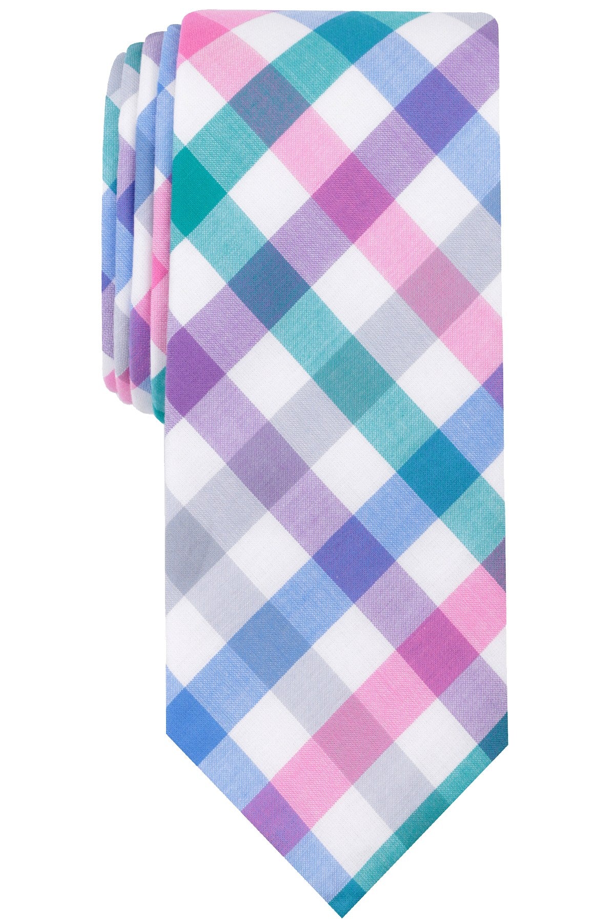 BAR III Pink Bold-Gingham Skinny Tie