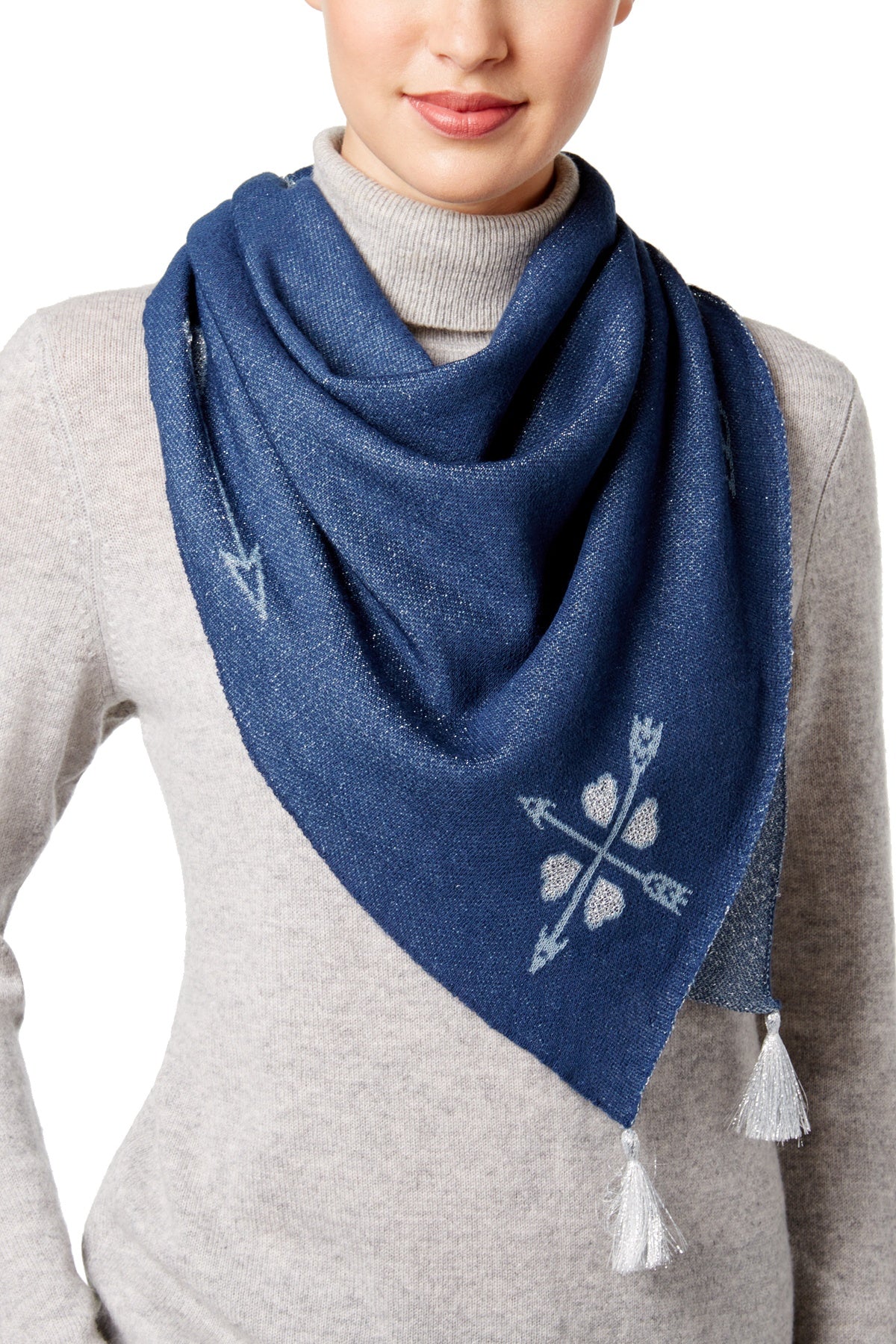 BCBGeneration Marine-Blue Cupids-Arrows Knit Bandana Scarf