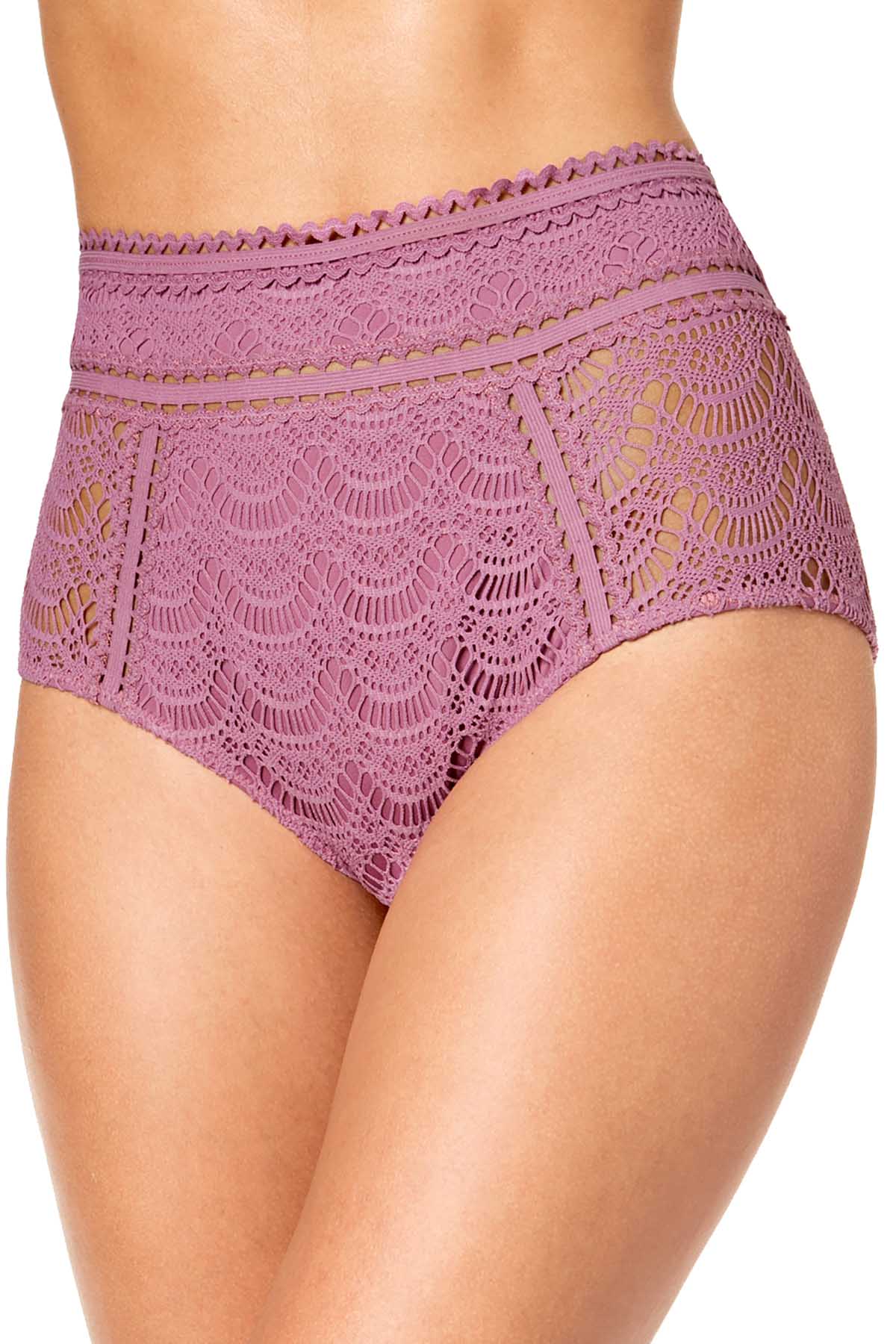 BECCA by Rebecca Virtue Mauve Color Play Crochet High-Waist Bikini Bottom