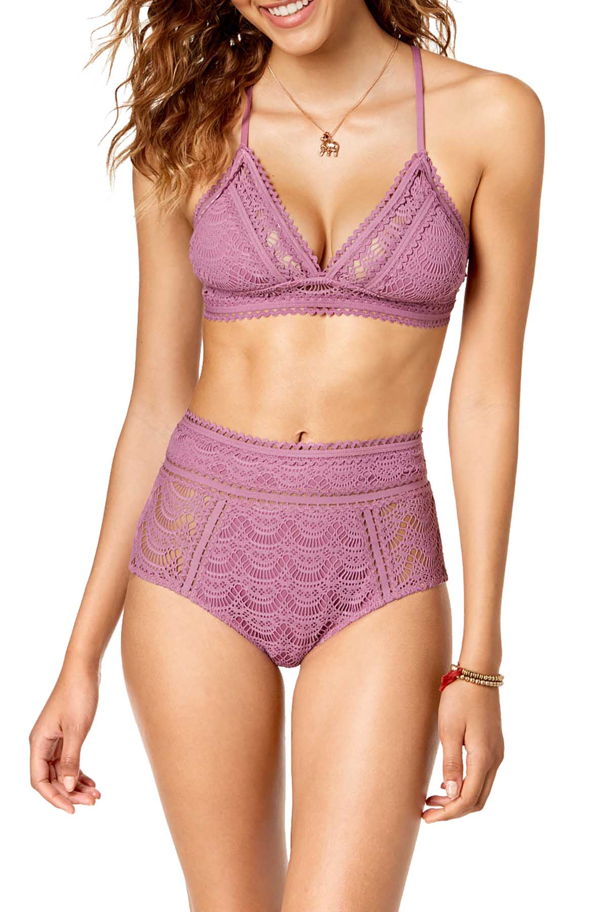 BECCA by Rebecca Virtue Mauve Color Play Crochet High-Waist Bikini Bottom