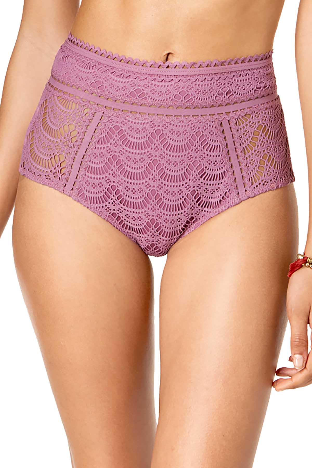 BECCA by Rebecca Virtue Mauve Color Play Crochet High-Waist Bikini Bottom