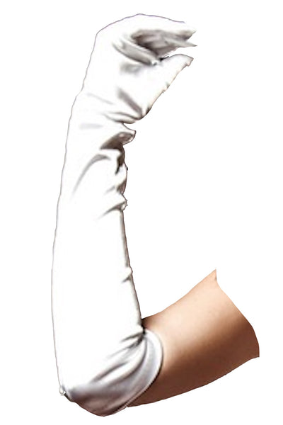 Baci White Long Satin Evening Gloves