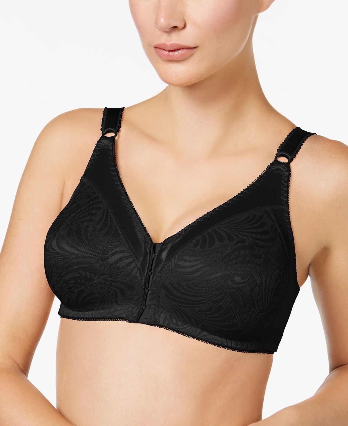 Bali Double Support Front-close Embroidered Bra Df1003 Black – CheapUndies