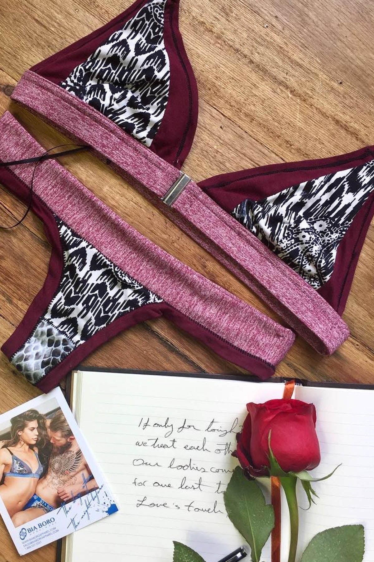 Bamboo Burgundy/Python Print Bralette / Swim Top