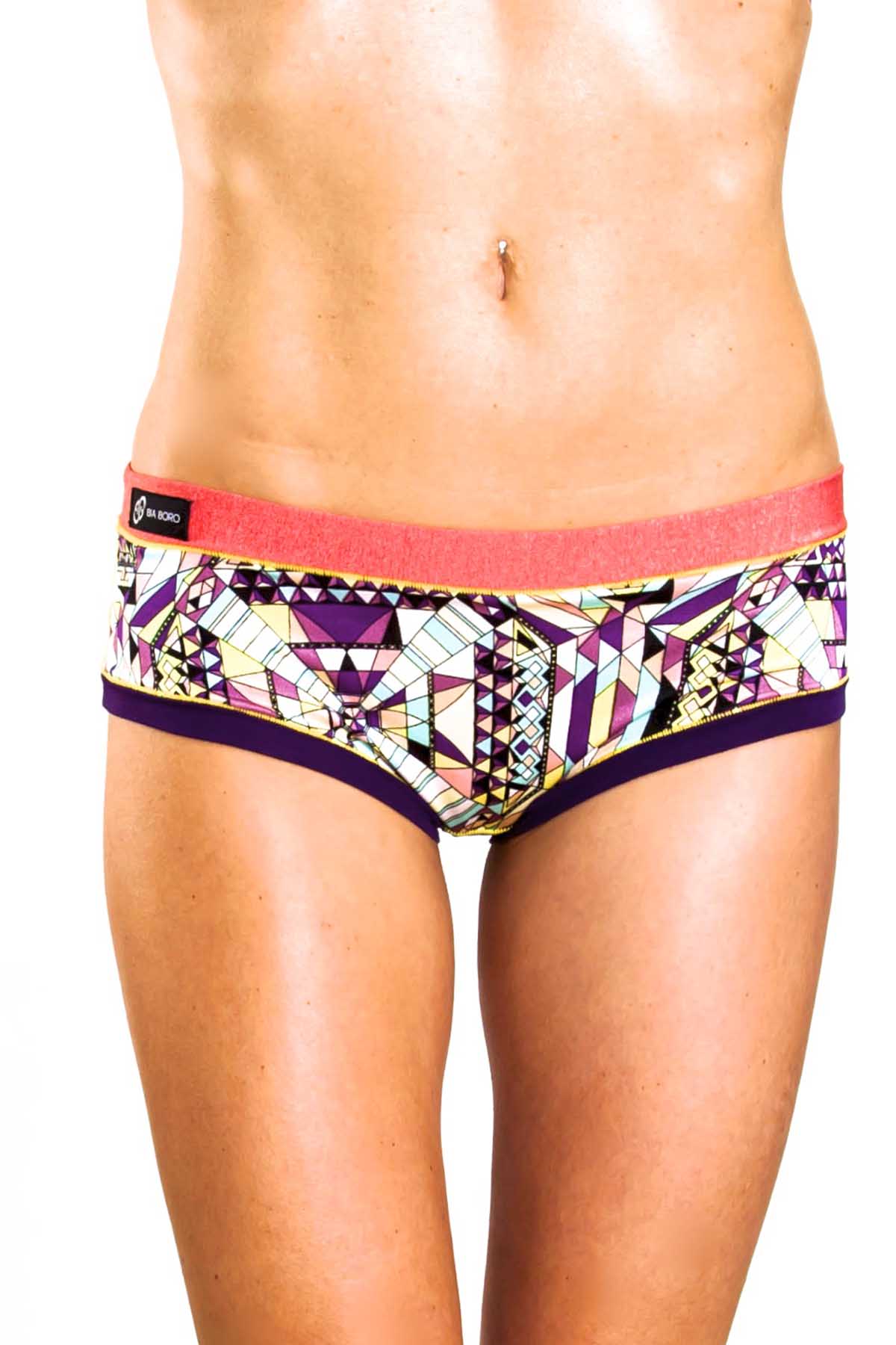 Bamboo Salmon/Purple Floral Bootyshort / Swim Bottom