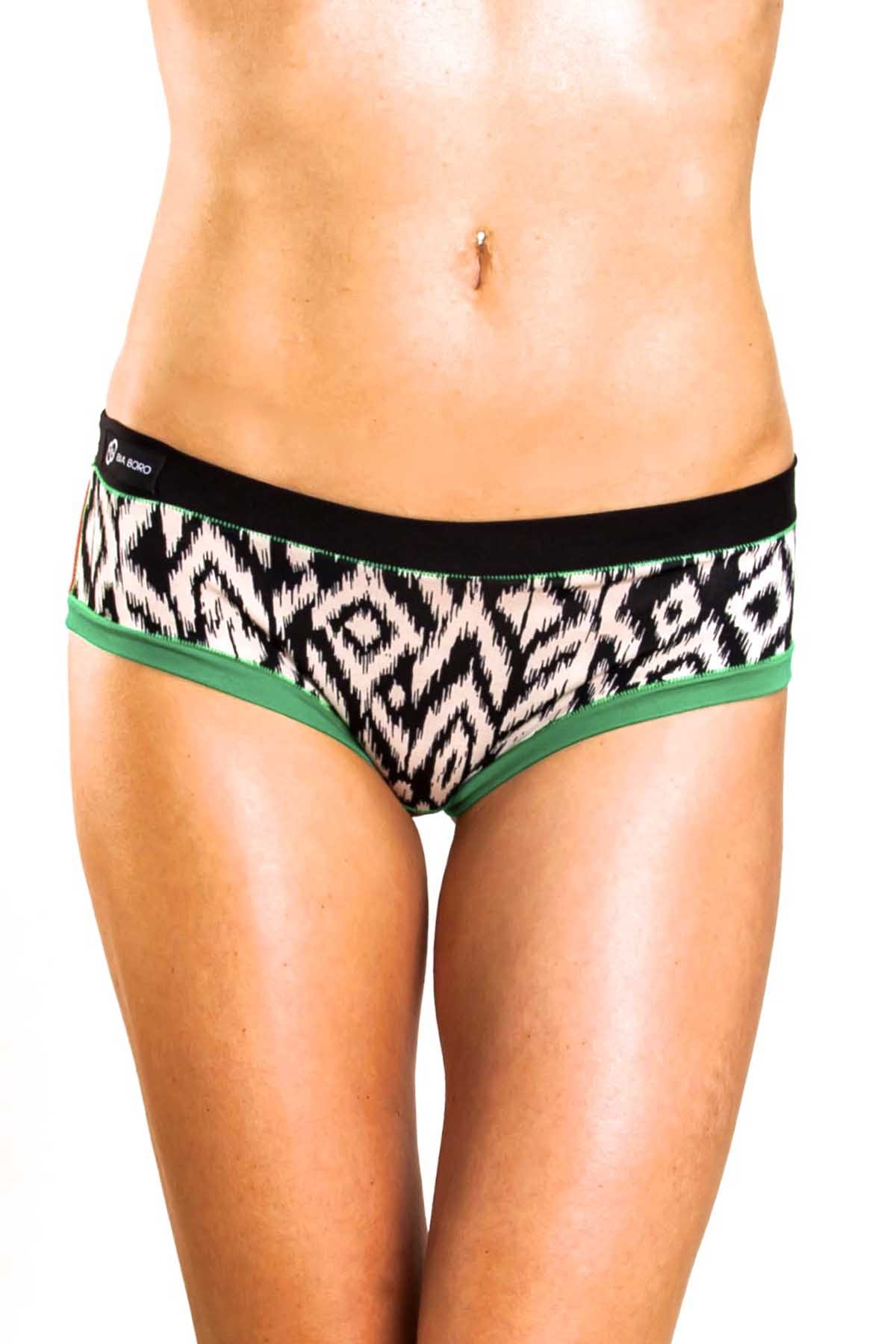 Bamboo Solid-Black/Green Bamboo Bootyshort / Swim Bottom