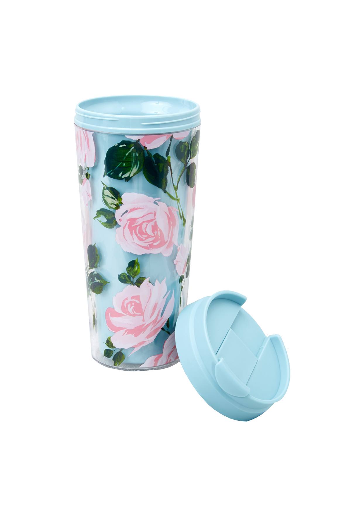 Ban.do Light-Blue/Pink Rose-Parade 16oz. Thermal Travel Mug