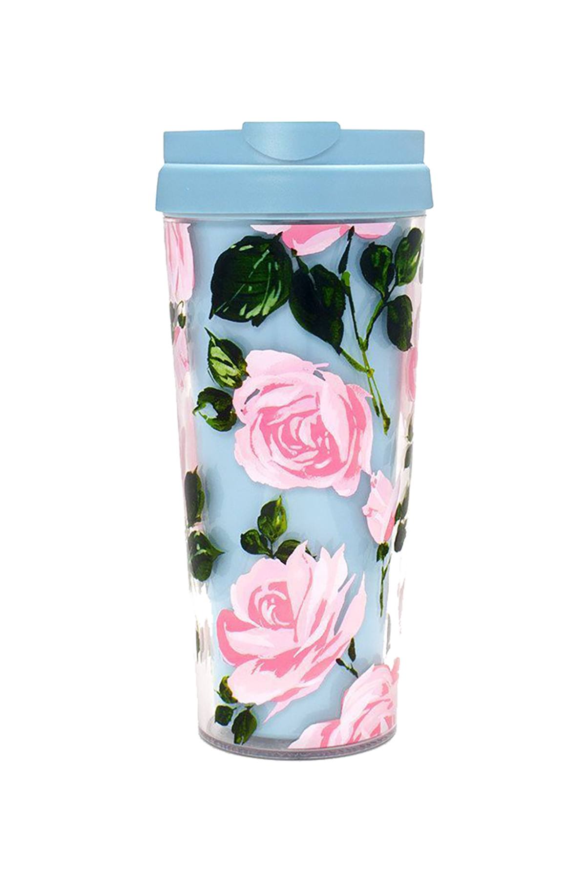 Ban.do Light-Blue/Pink Rose-Parade 16oz. Thermal Travel Mug