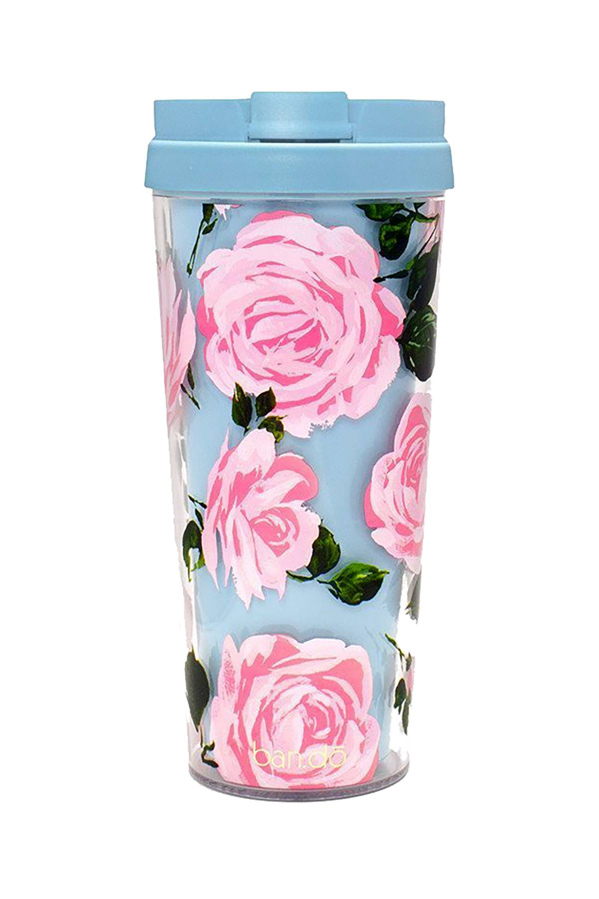 Ban.do Light-Blue/Pink Rose-Parade 16oz. Thermal Travel Mug