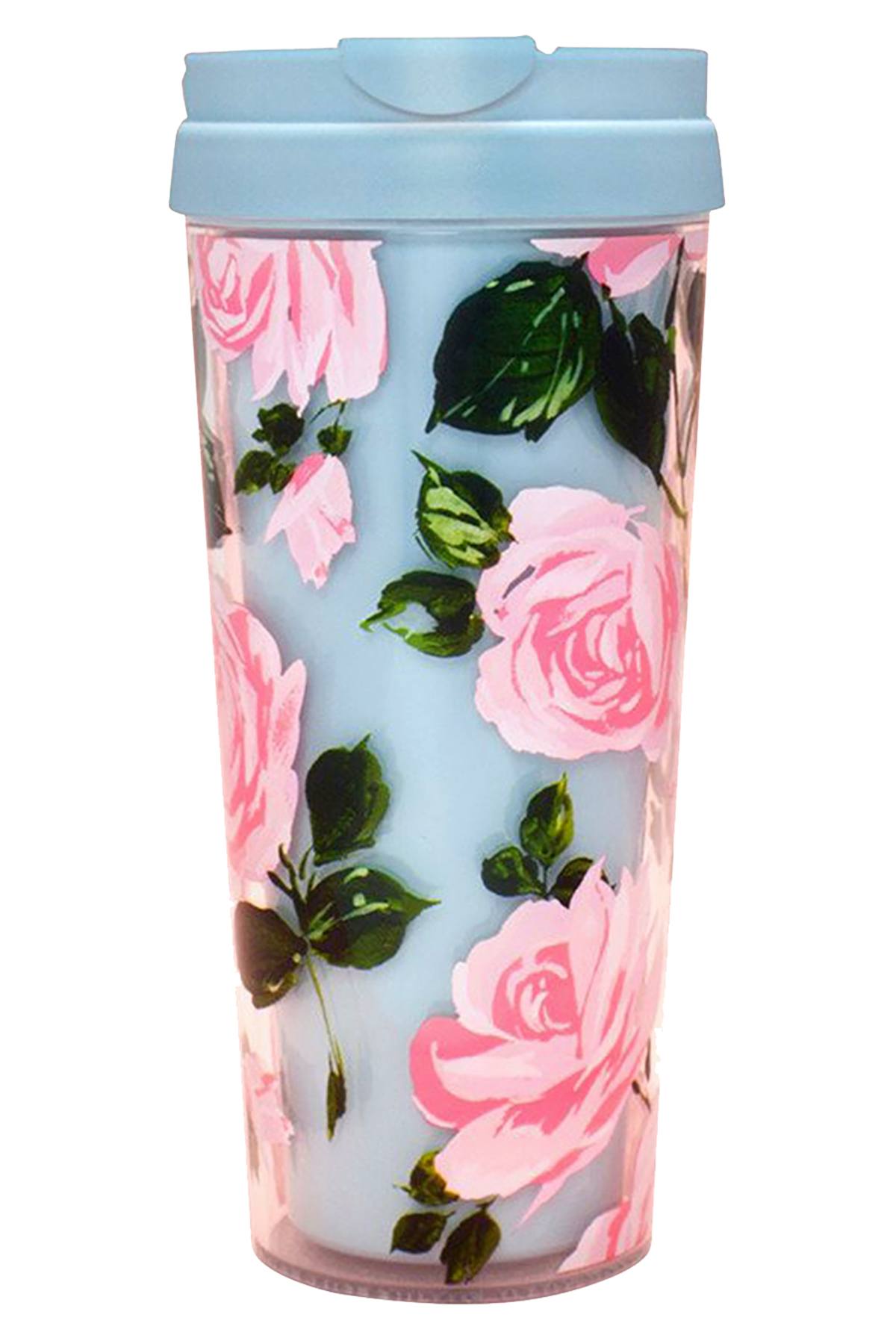 Ban.do Light-Blue/Pink Rose-Parade 16oz. Thermal Travel Mug