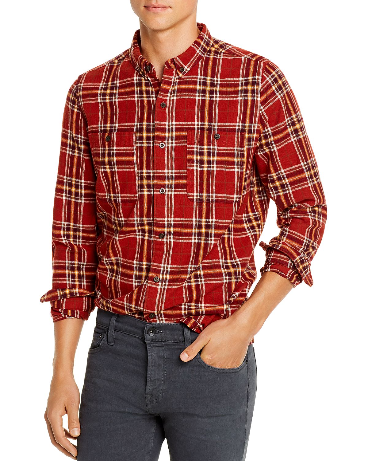 Banks Journal Vanish Plaid Slim Fit Button-down Shirt Rust