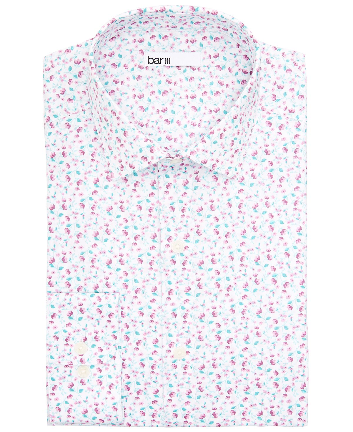 Bar Iii Slim-fit Performance Stretch Floral Vine Dress Shirt White Pink