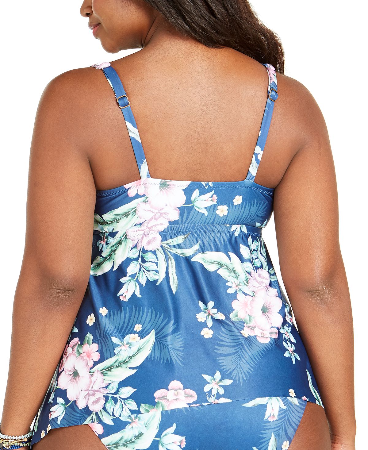 Becca Etc Plus Costa Rica Printed Tankini Top Navy Multi
