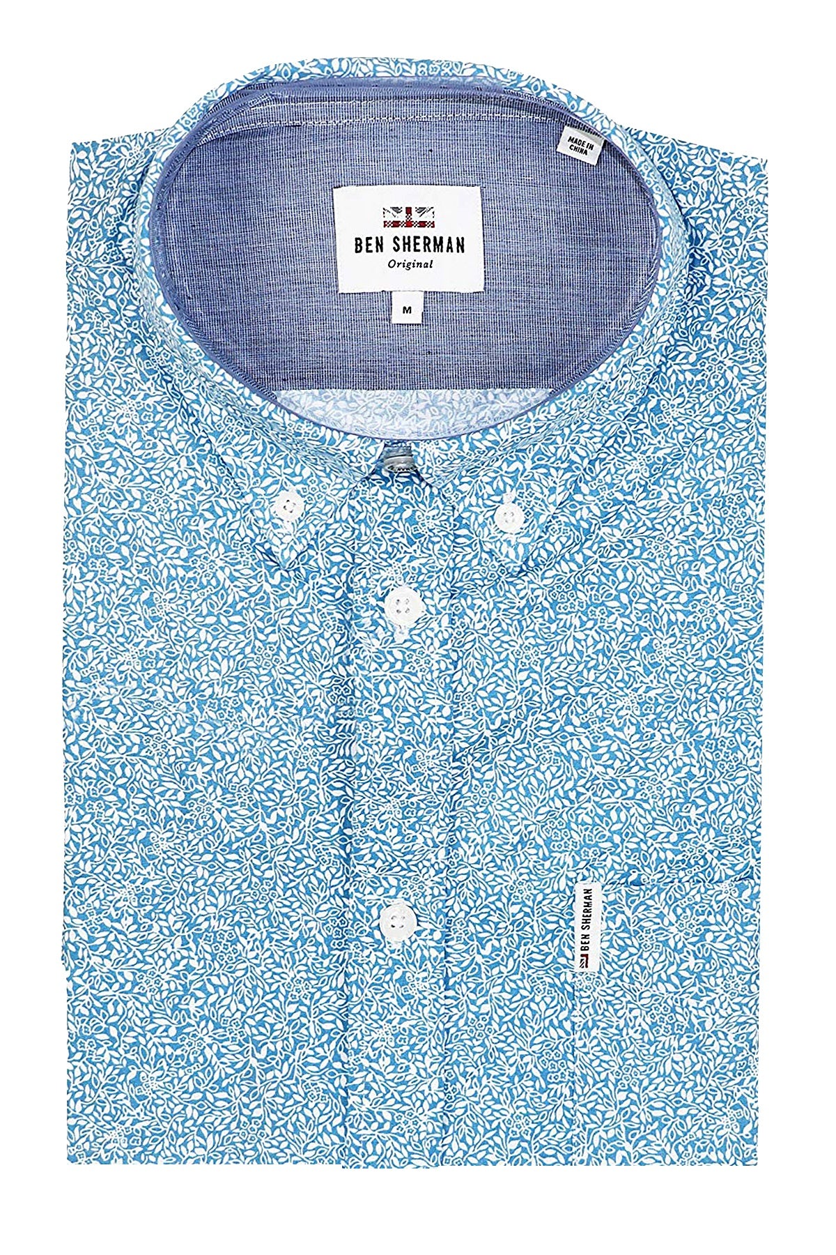 Ben Sherman Blue Summer-Sky Floral Printed Slim-Fit Button-Down Shirt