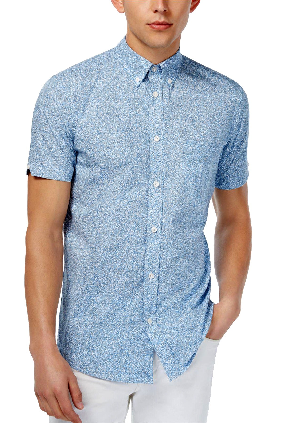 Ben Sherman Blue Summer-Sky Floral Printed Slim-Fit Button-Down Shirt