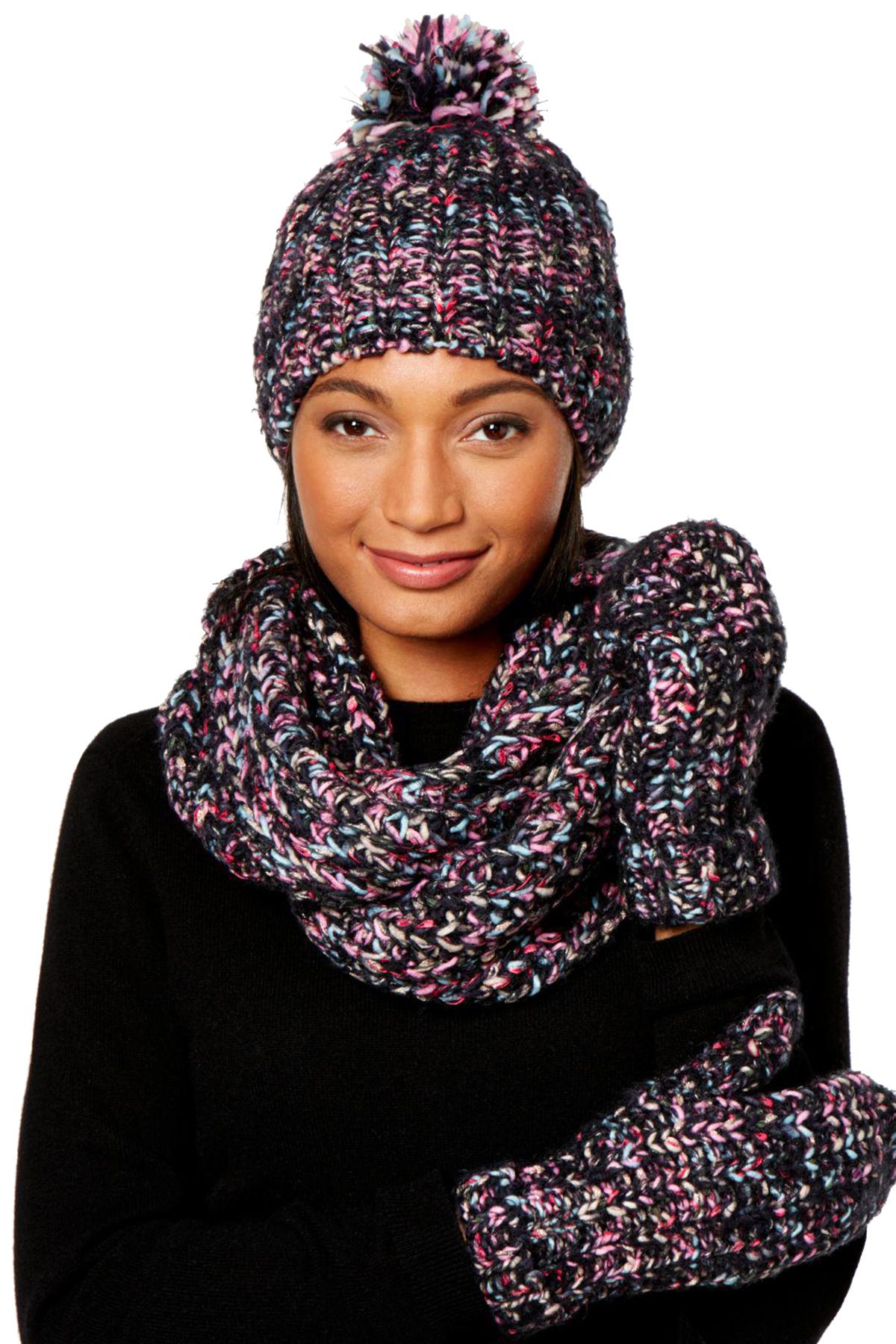 Betsey Johnson Black/Multi-Color Crystal Knit Infinity Scarf