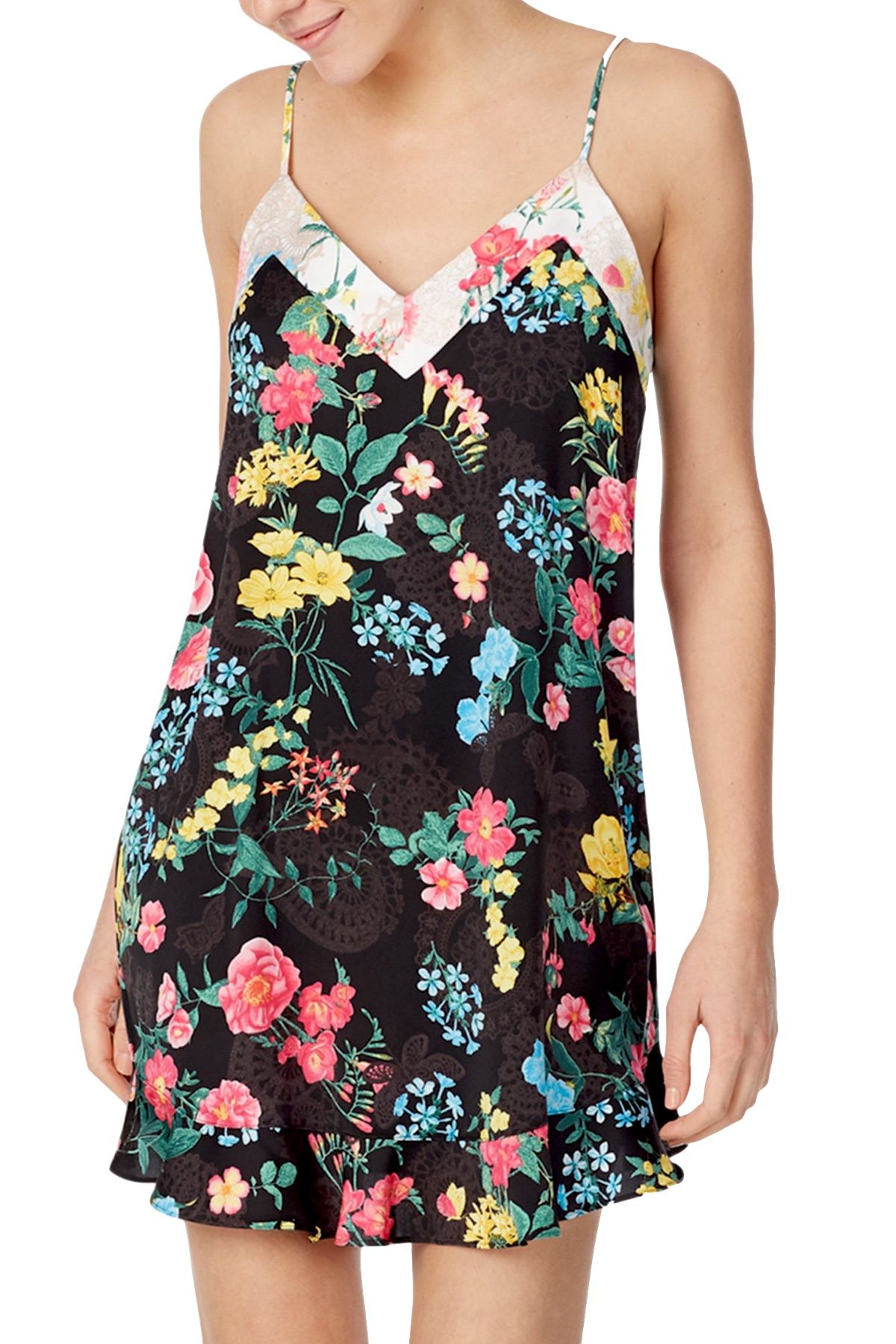 Betsey Johnson Black/Multicolor Floral Print Chemise