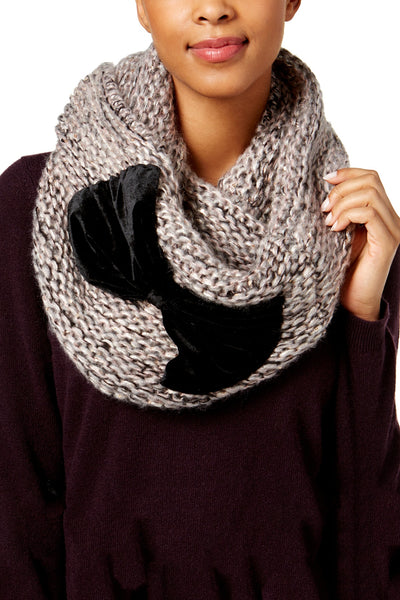 Betsey Johnson Blush/Black Velvet-Bow Knit Infinity Scarf