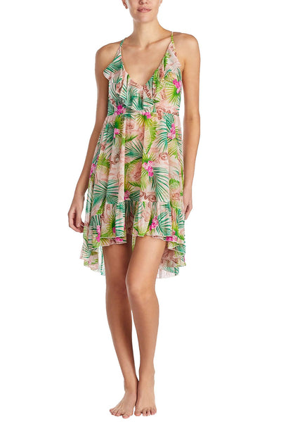 Betsey Johnson Tropical-Print Chiffon Ruffled Nightgown