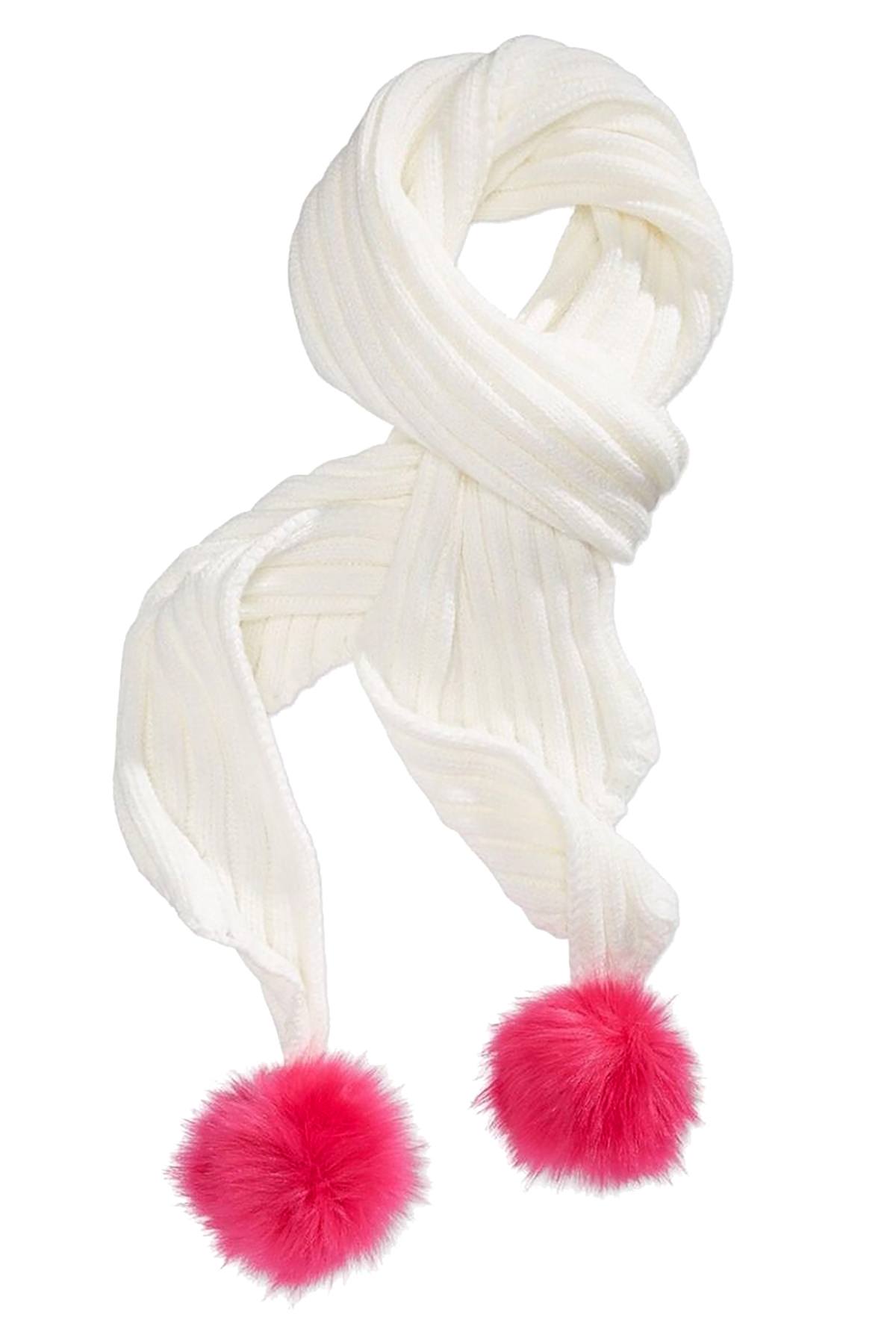 Betsey Johnson Xox Trolls Ivory Knit Scarf With Pom Poms