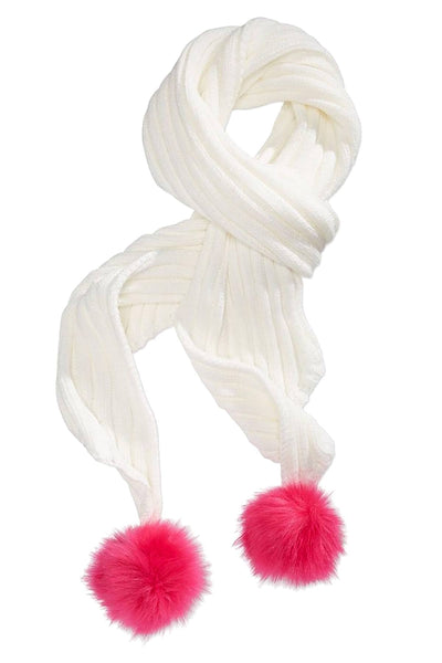 Betsey Johnson Xox Trolls Ivory Knit Scarf With Pom Poms