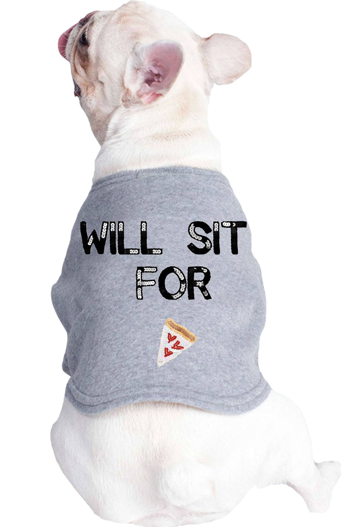 Bow & Drape Heather Grey Will Sit For Pizza Dog Sweatshirt