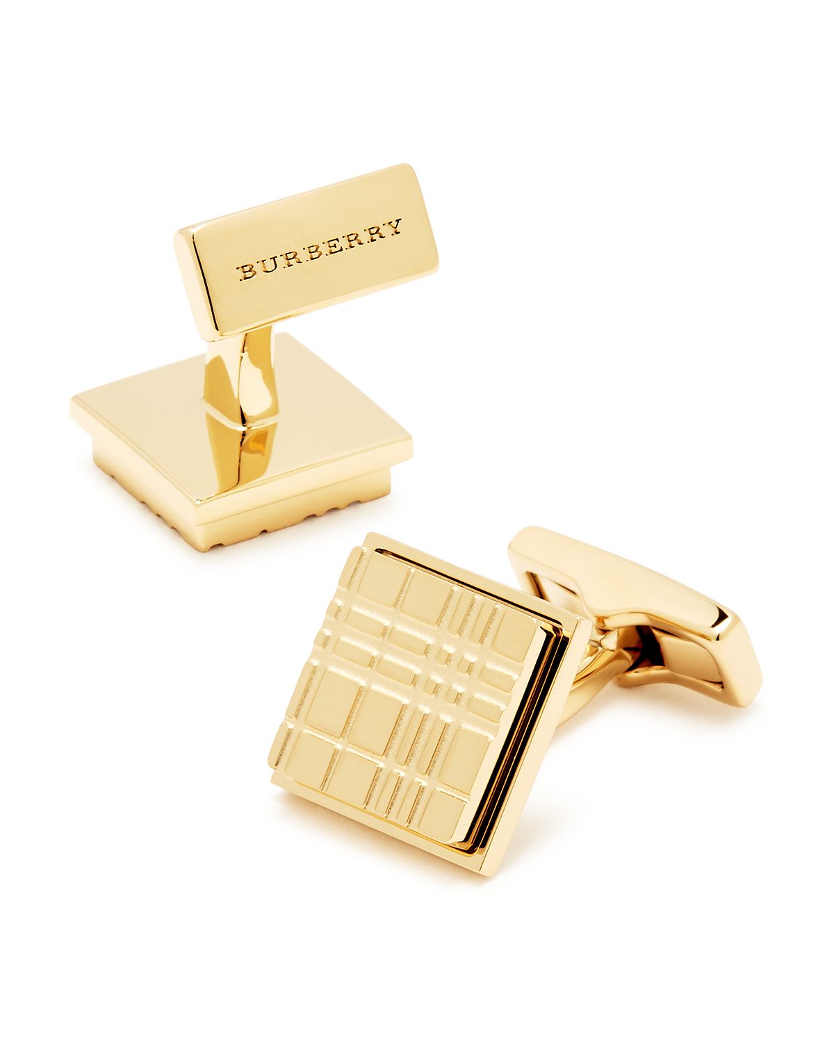Burberry Engraved Check Square Cufflinks Light Gold