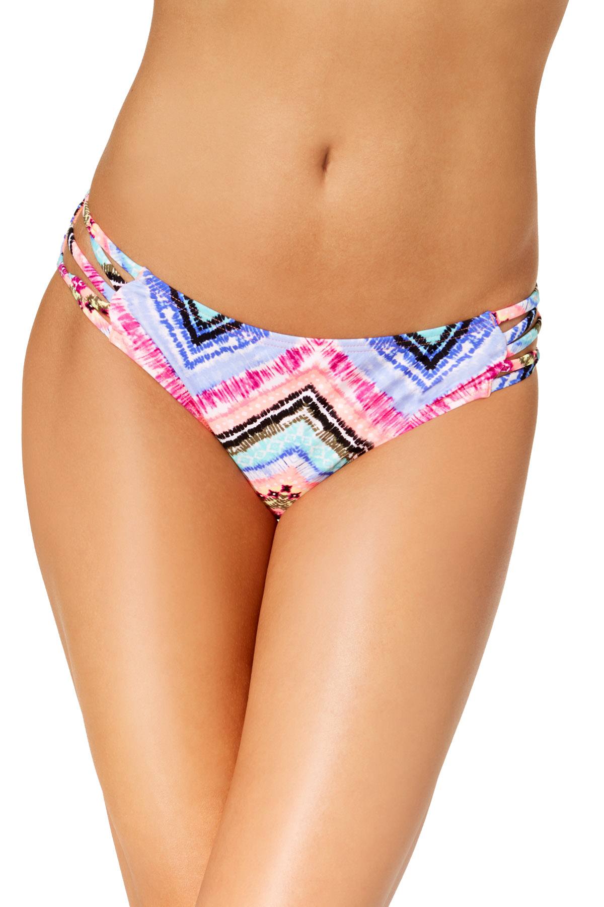 California Waves Under The Sun Printed Strappy Bikini Bottom in Multicolor