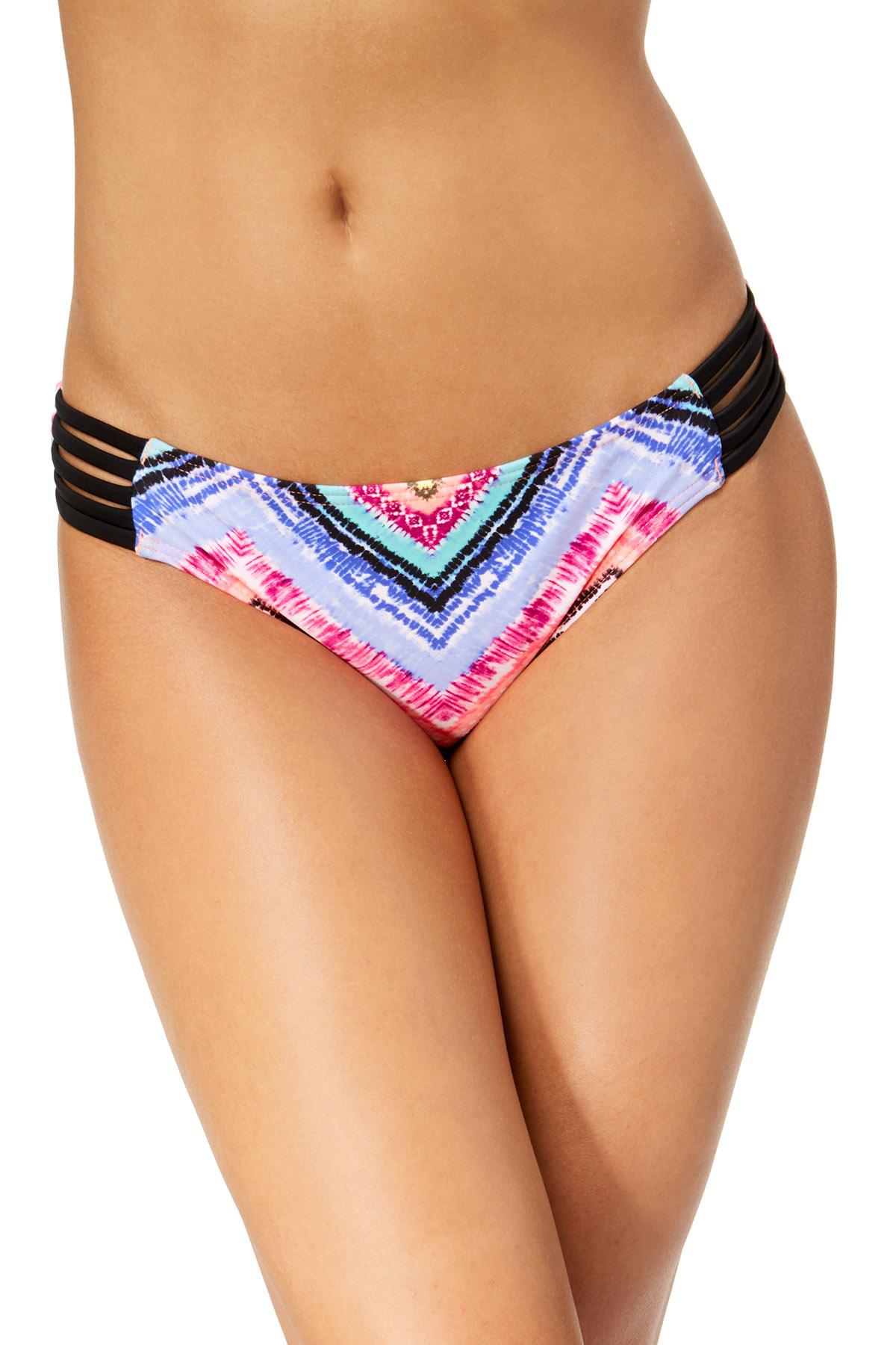 California Waves Under The Sun Printed Strappy Bikini Bottom in Multicolor