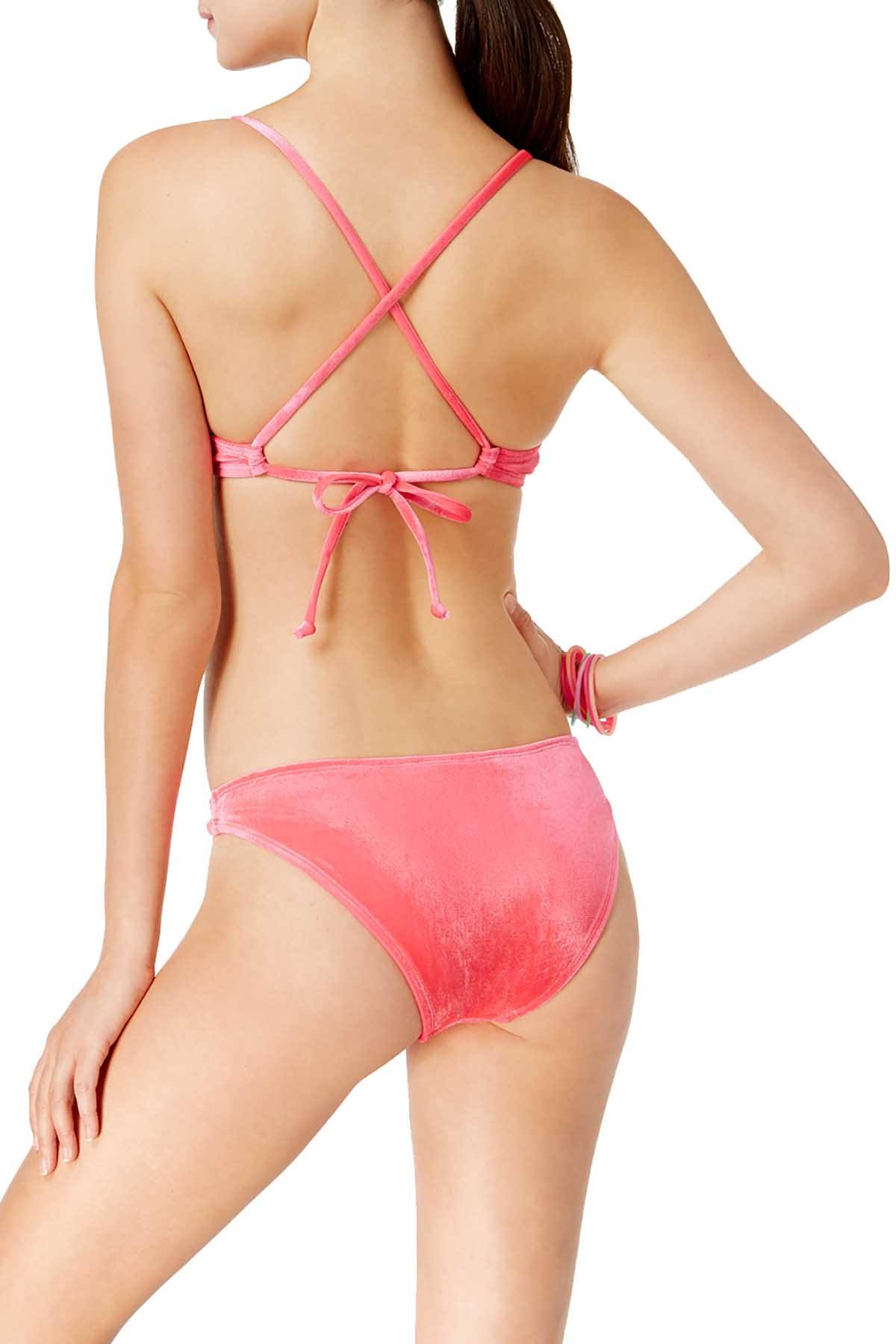 California Waves Velvet Bralette Bikini Top in Pink