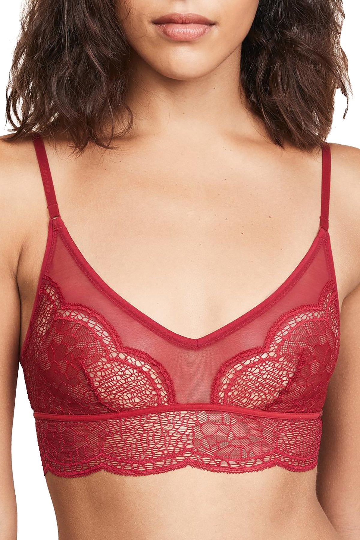 Calvin Klein Black Label Crackled Lace Triangle Bralette in Ember Blaze