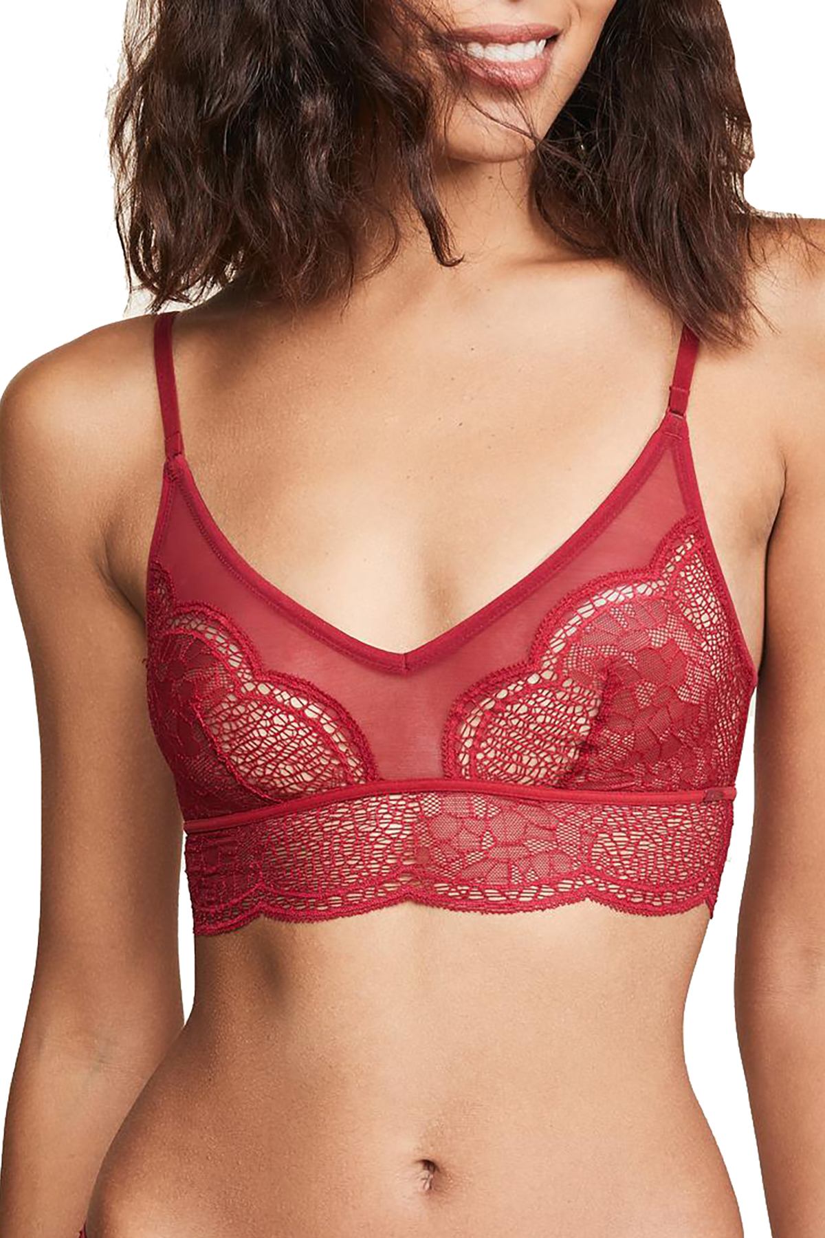 Calvin Klein Black Label Crackled Lace Triangle Bralette in Ember Blaze