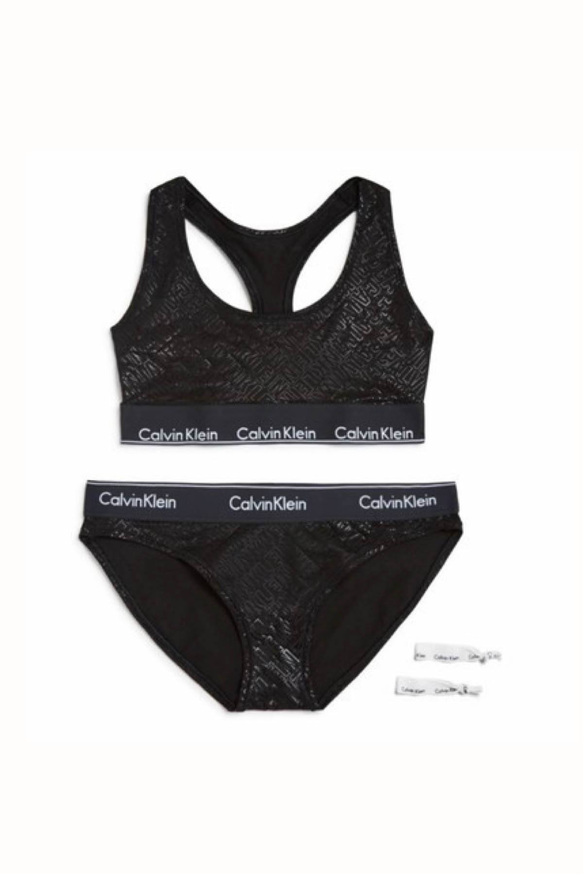 Calvin Klein Black Logo Modern Bralette, Bikini & Hair Tie Set