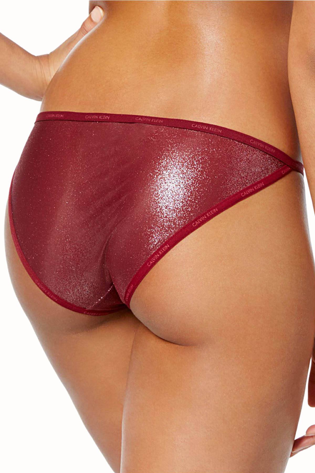 Calvin Klein Brazen-Wine Shimmery Logo-Trimmed String Bikini