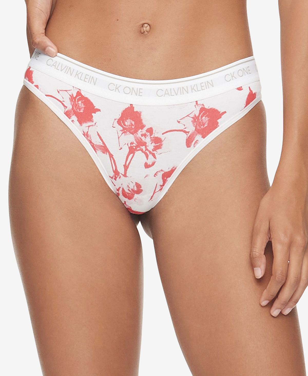 Calvin Klein Ck One Cotton Thong Underwear Qf5733 Lilium Print_strawberry Shake