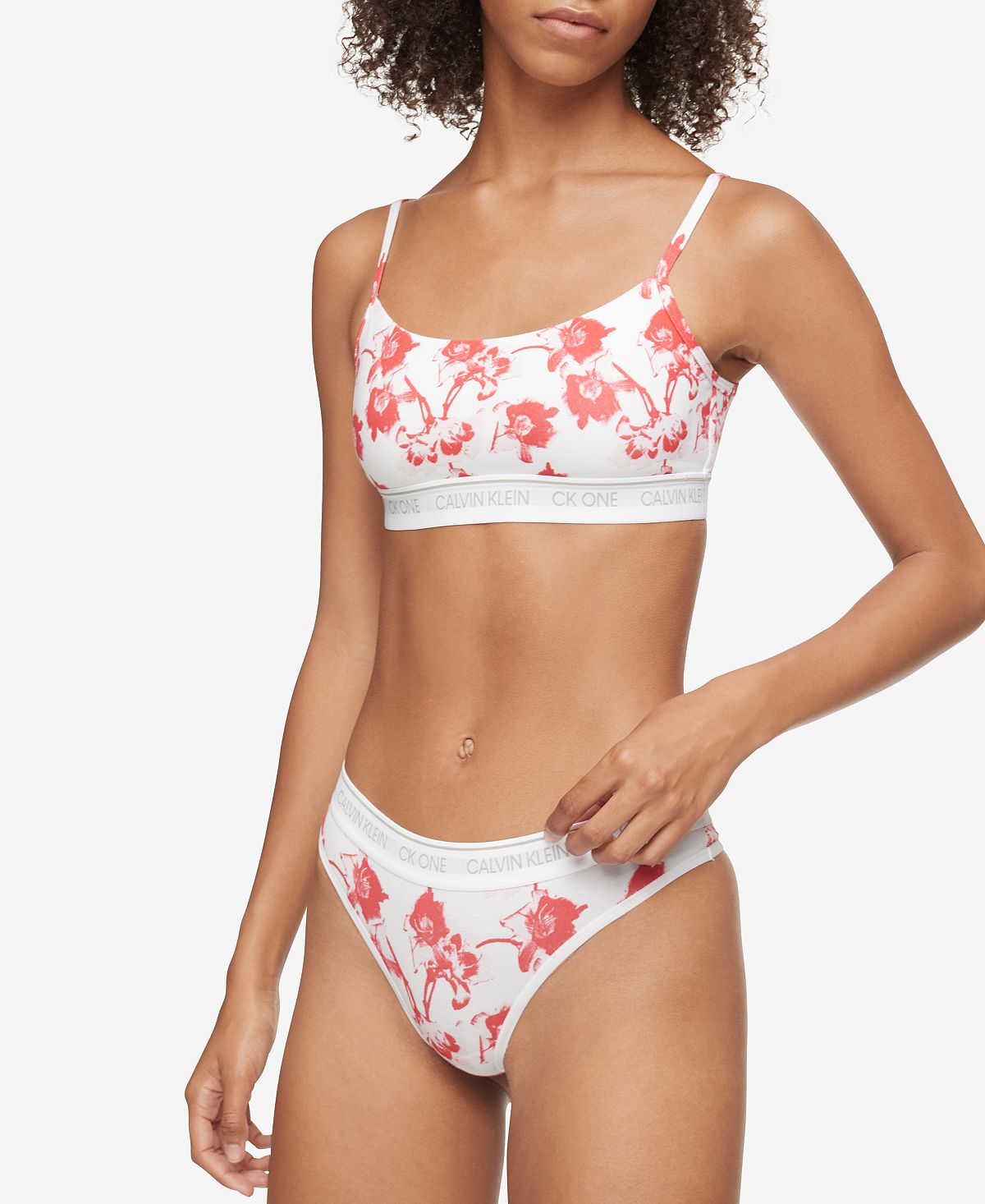 Calvin Klein Ck One Cotton Thong Underwear Qf5733 Lilium Print_strawberry Shake