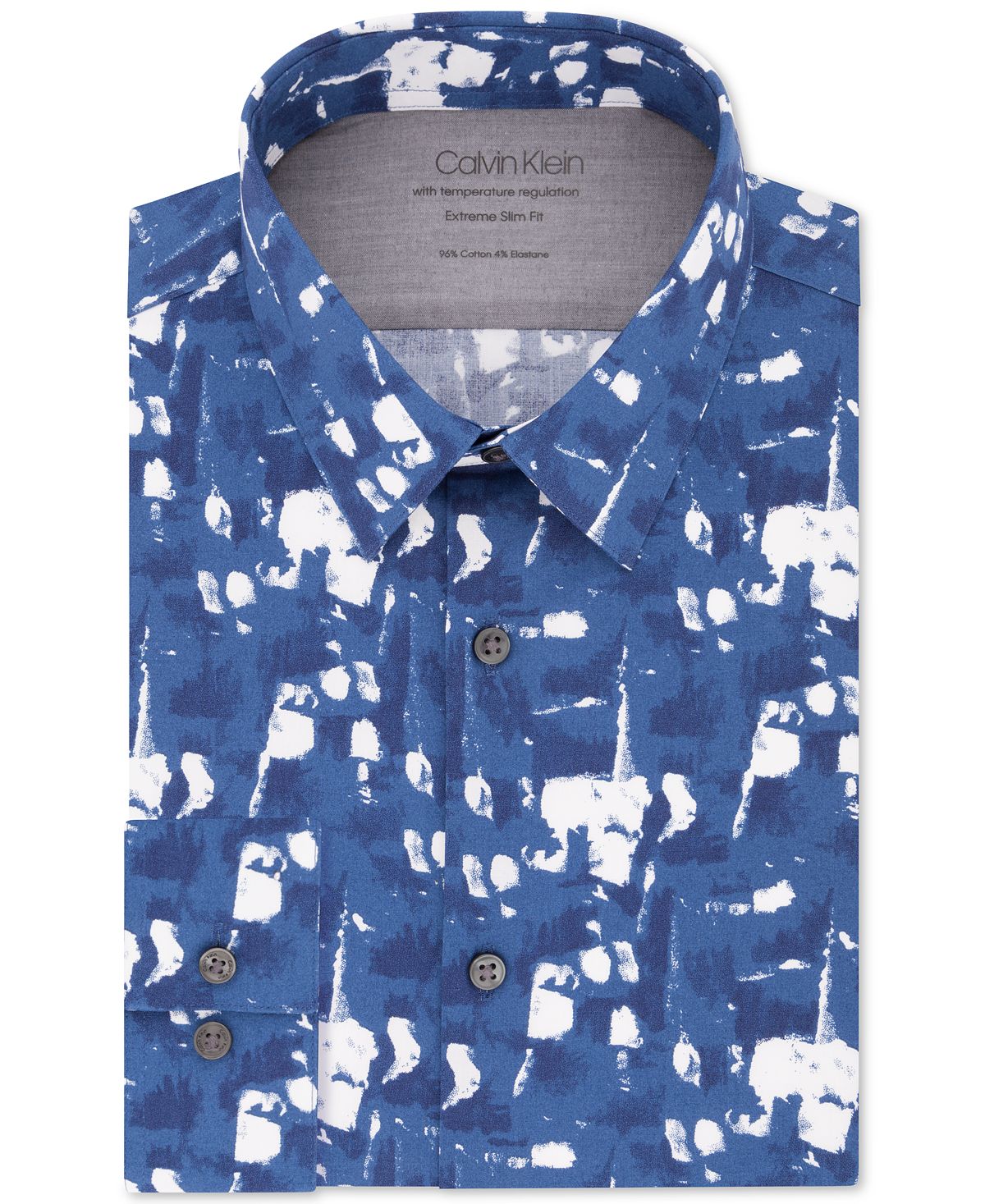 Calvin Klein Extra-slim Fit Temperature Regulation Performance Stretch Print Dress Shirt Night Blue