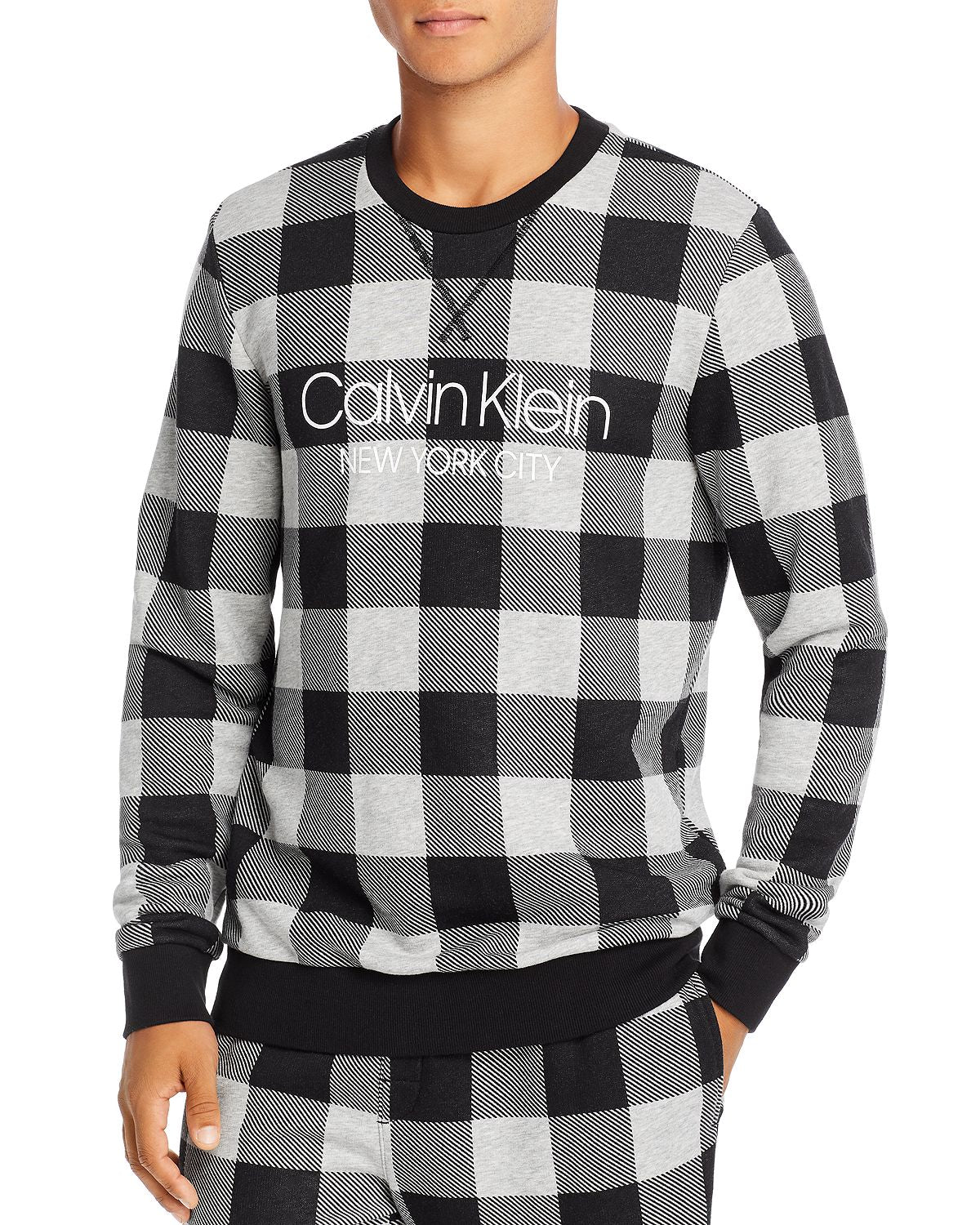 Calvin Klein Gingham Logo Sweatshirt Gray Plaid