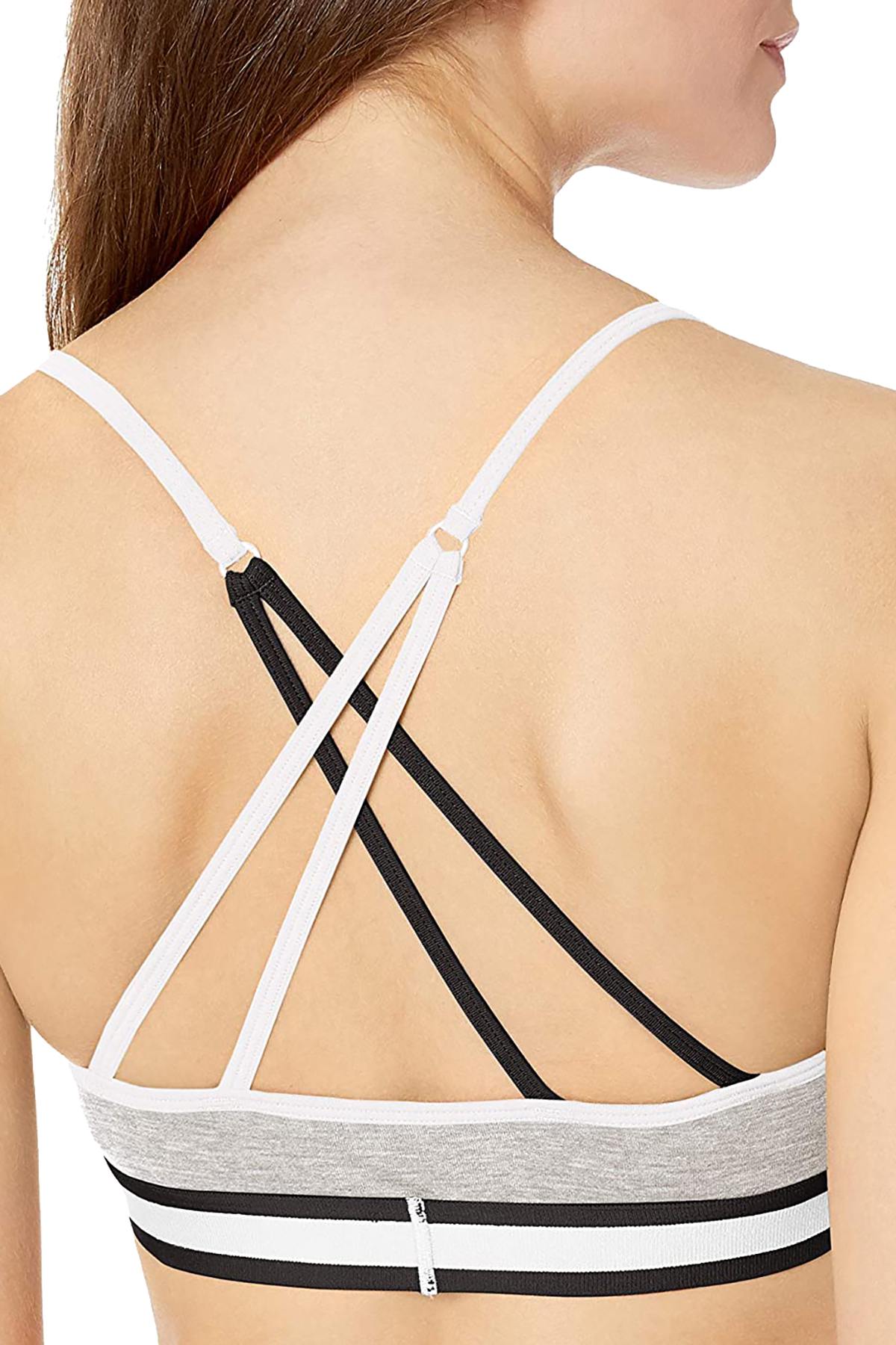 Calvin Klein Heather Grey Cotton Retro Logo Stripe Lightly Lined Bralette
