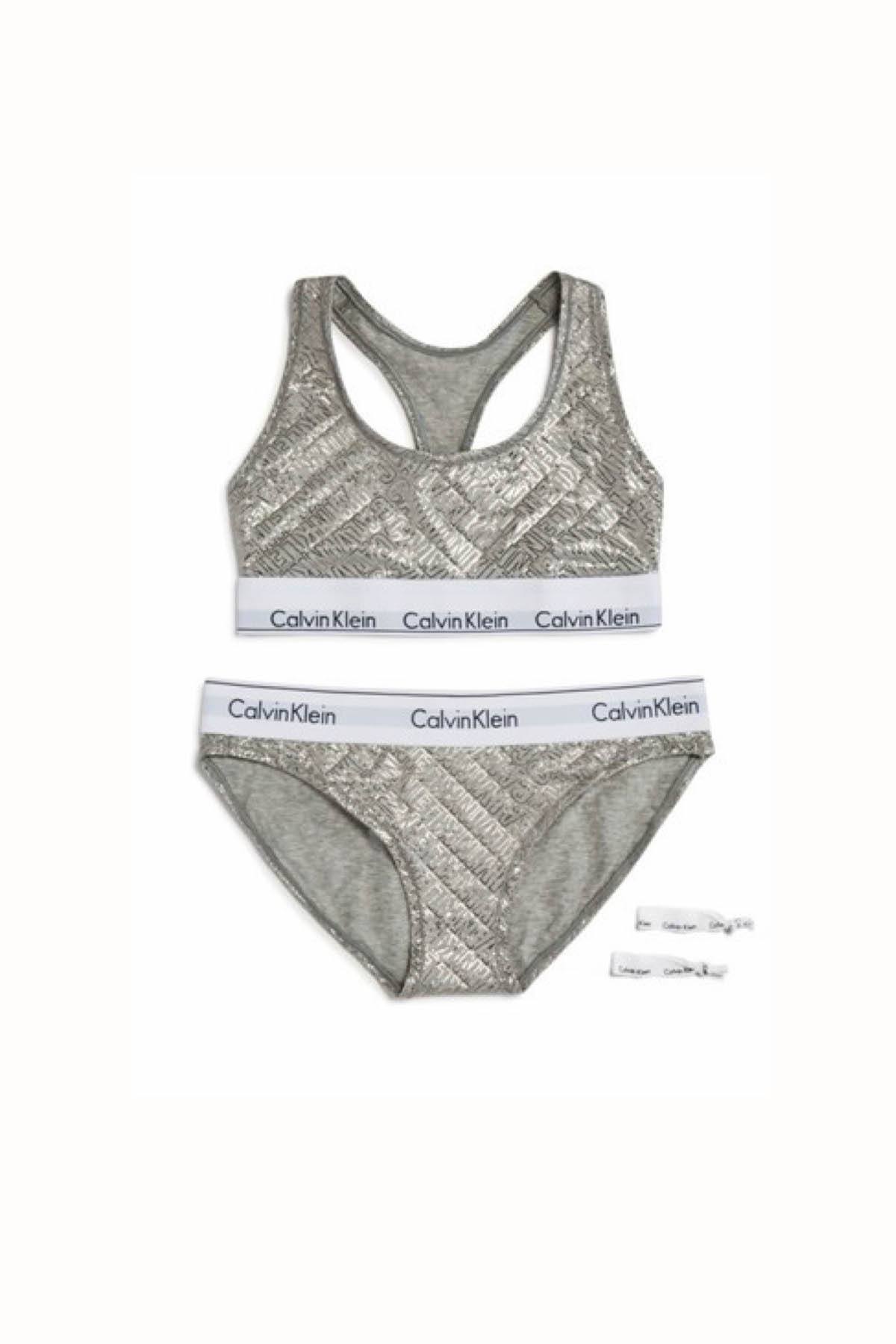 Calvin Klein Heather-Grey Logo Modern Bralette, Bikini & Hair Tie Set