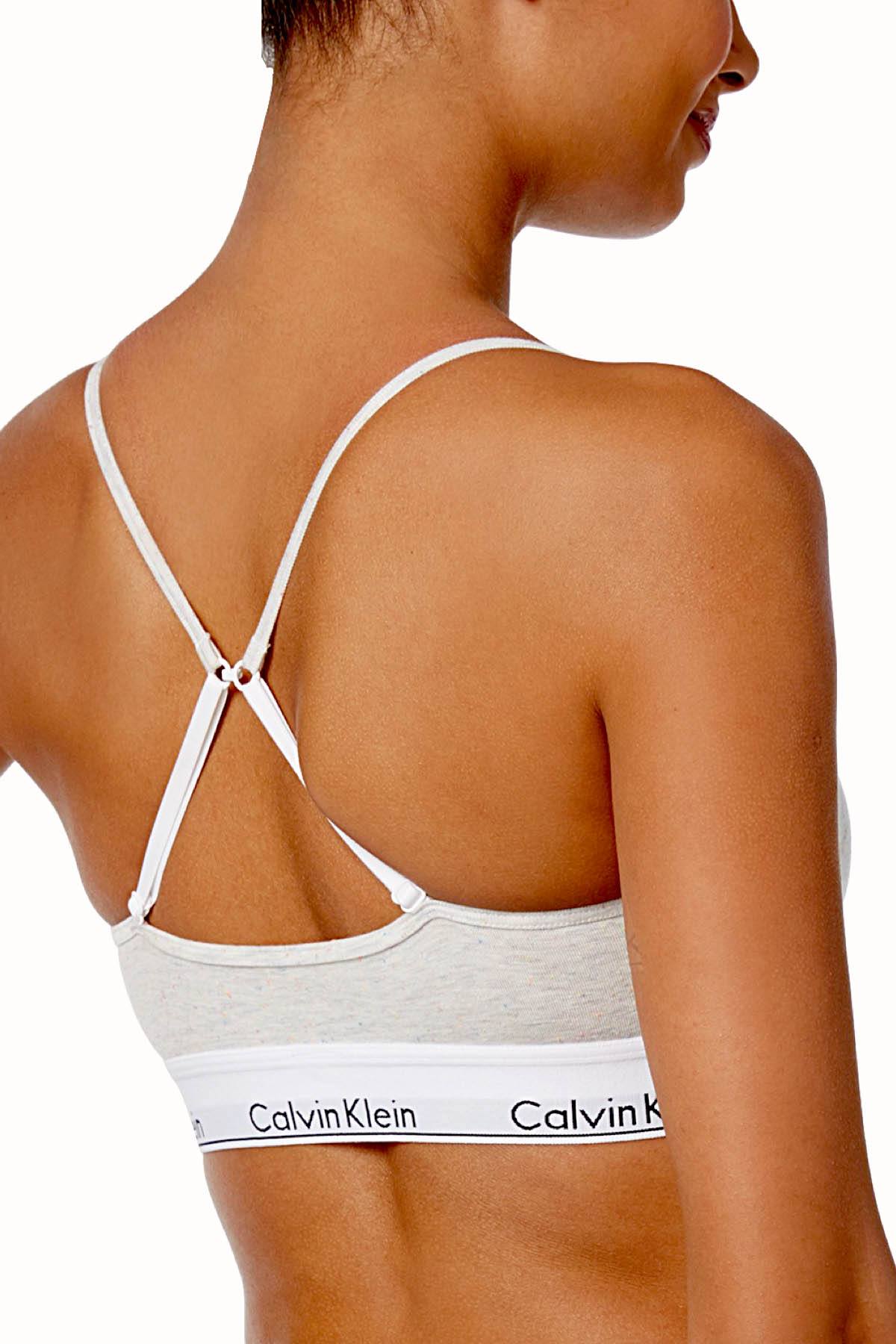 Calvin Klein Heather-Grey/Multi-Speckle Modern Cotton Logo-Band Unlined Bralette