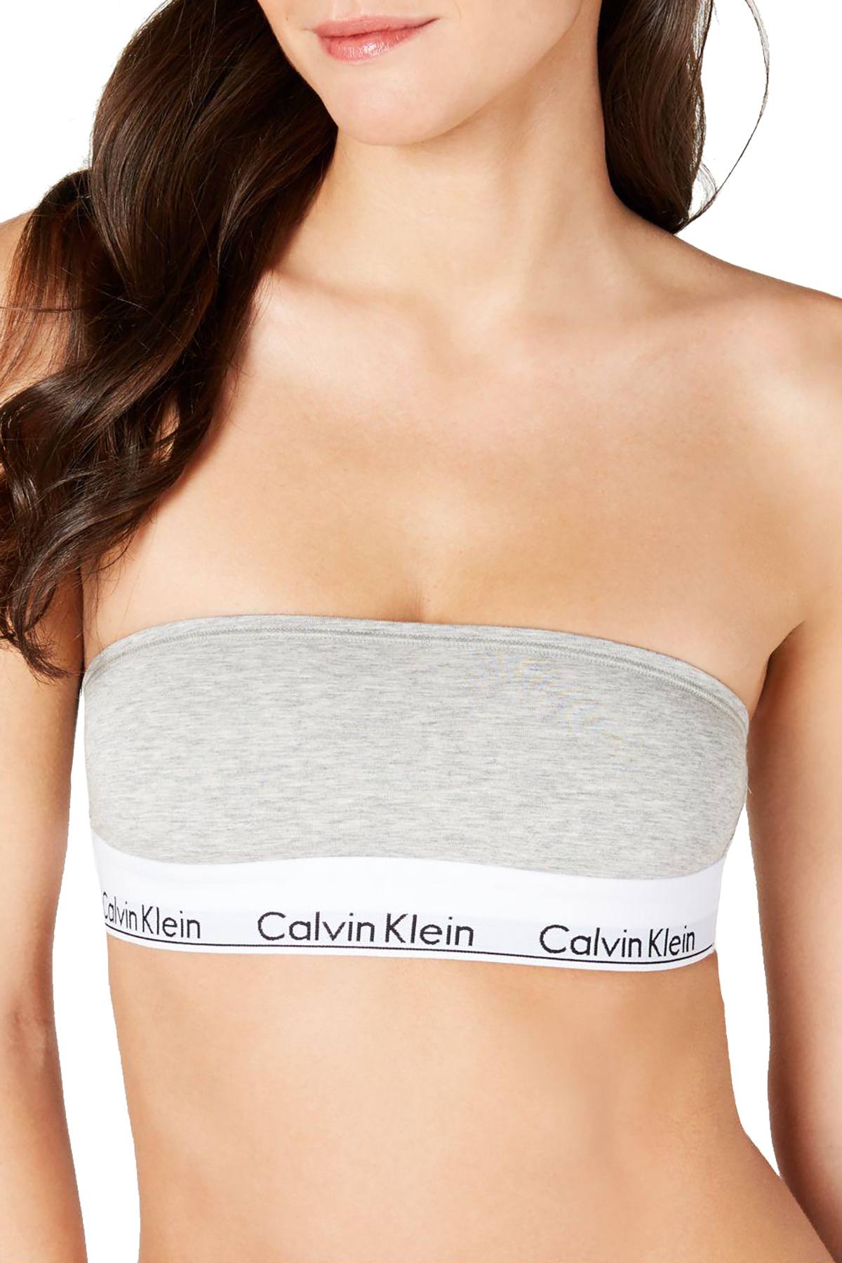 Calvin Klein Heather Grey Unlined Logo-Band Modal Blend Bandeau