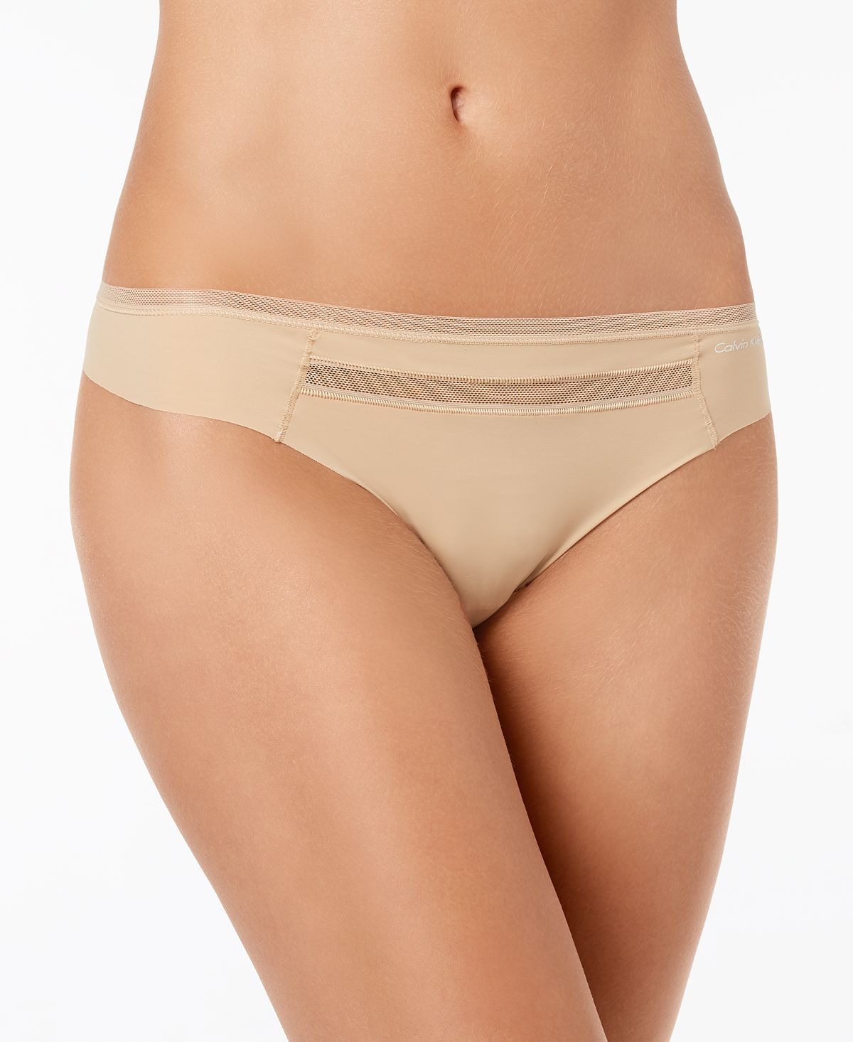 Calvin Klein Invisibles Mesh-trim Thong Underwear Qd3692 Bare