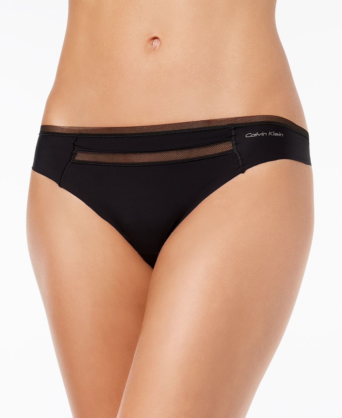 Calvin Klein Invisibles Mesh-trim Thong Underwear Qd3692 Black