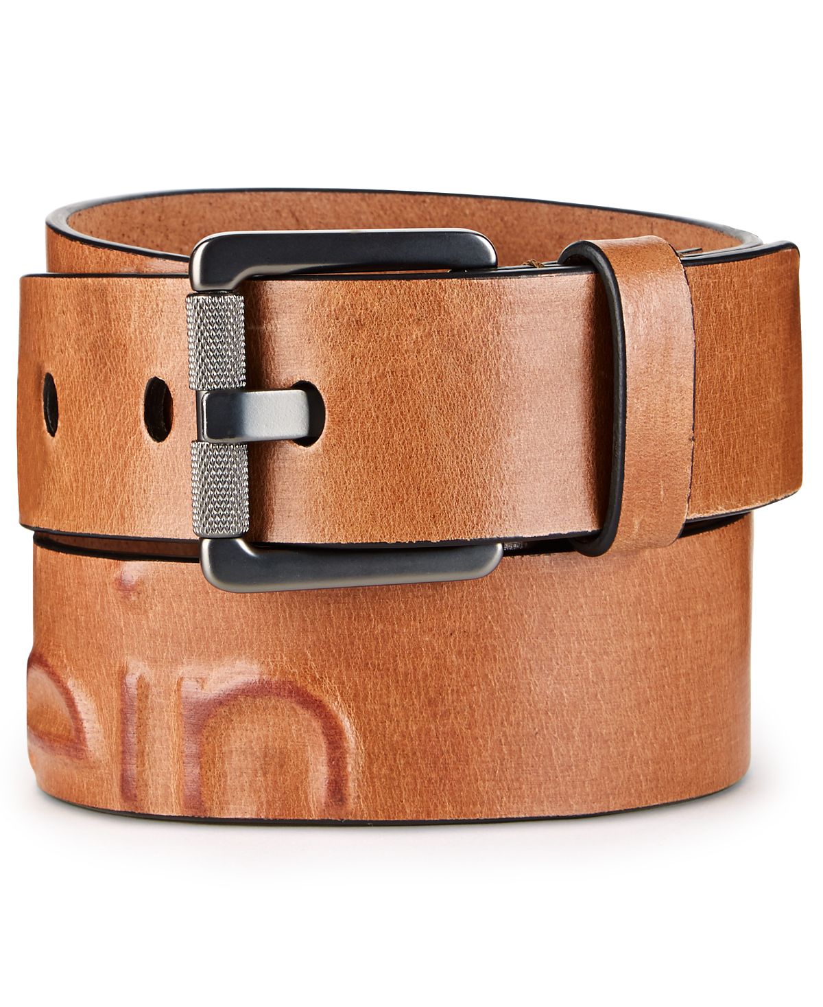 Calvin Klein Jeans Debossed Leather Belt Tan