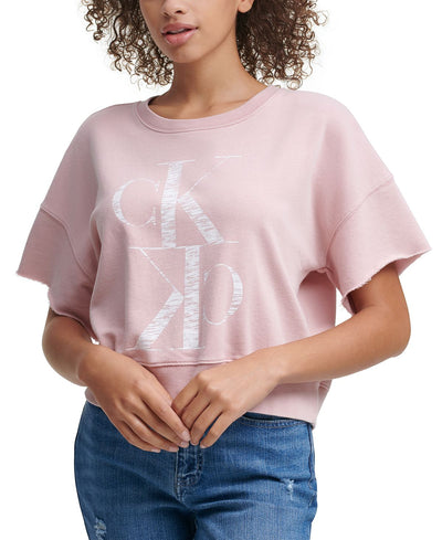 Calvin Klein Jeans Distressed Logo Short Sleeve Sweatshirt Rose Quartz