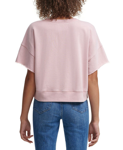 Calvin Klein Jeans Distressed Logo Short Sleeve Sweatshirt Rose Quartz