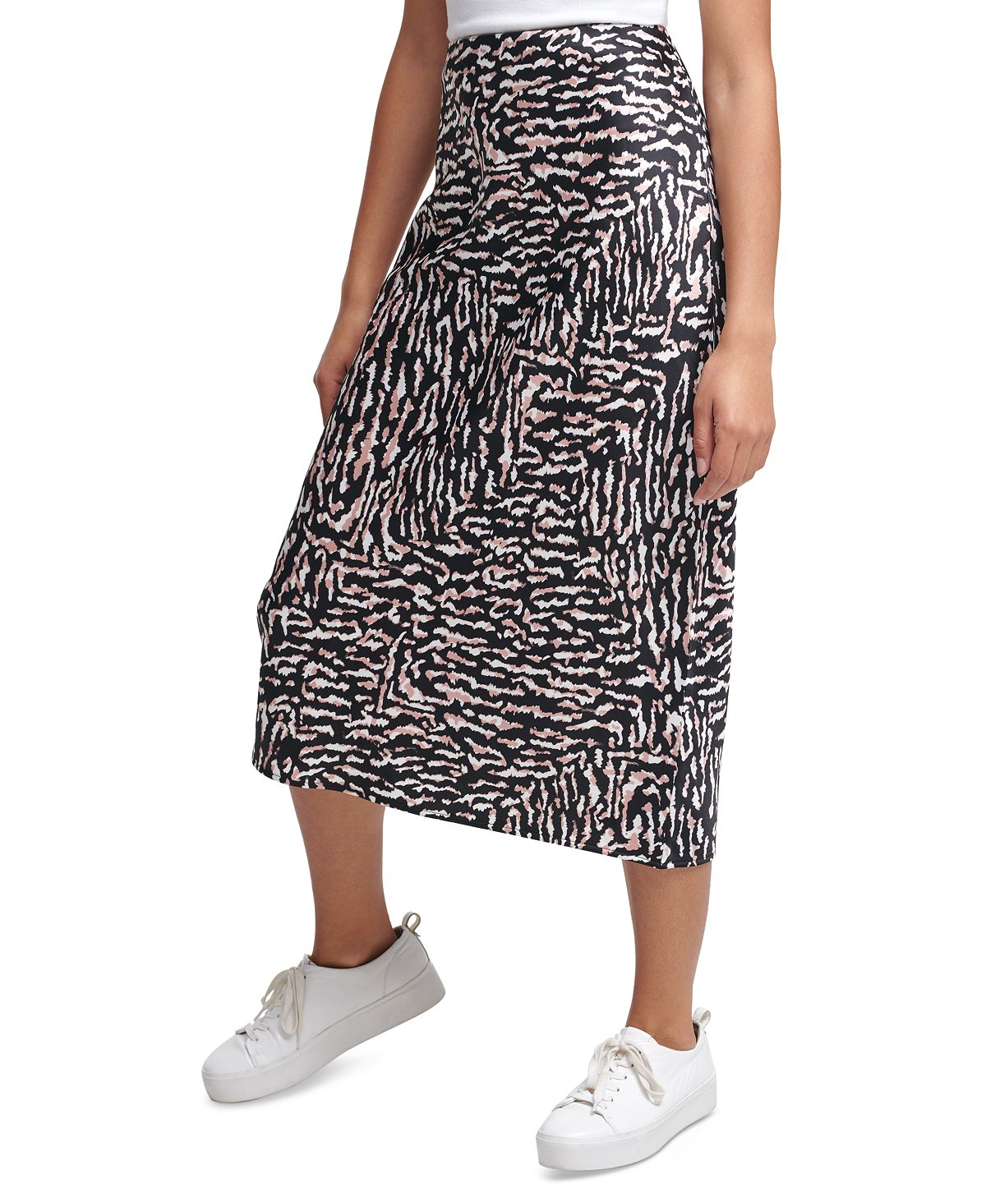 Calvin Klein Jeans Printed Pull-on Midi Skirt Easy Tiger Rose Quartz/black