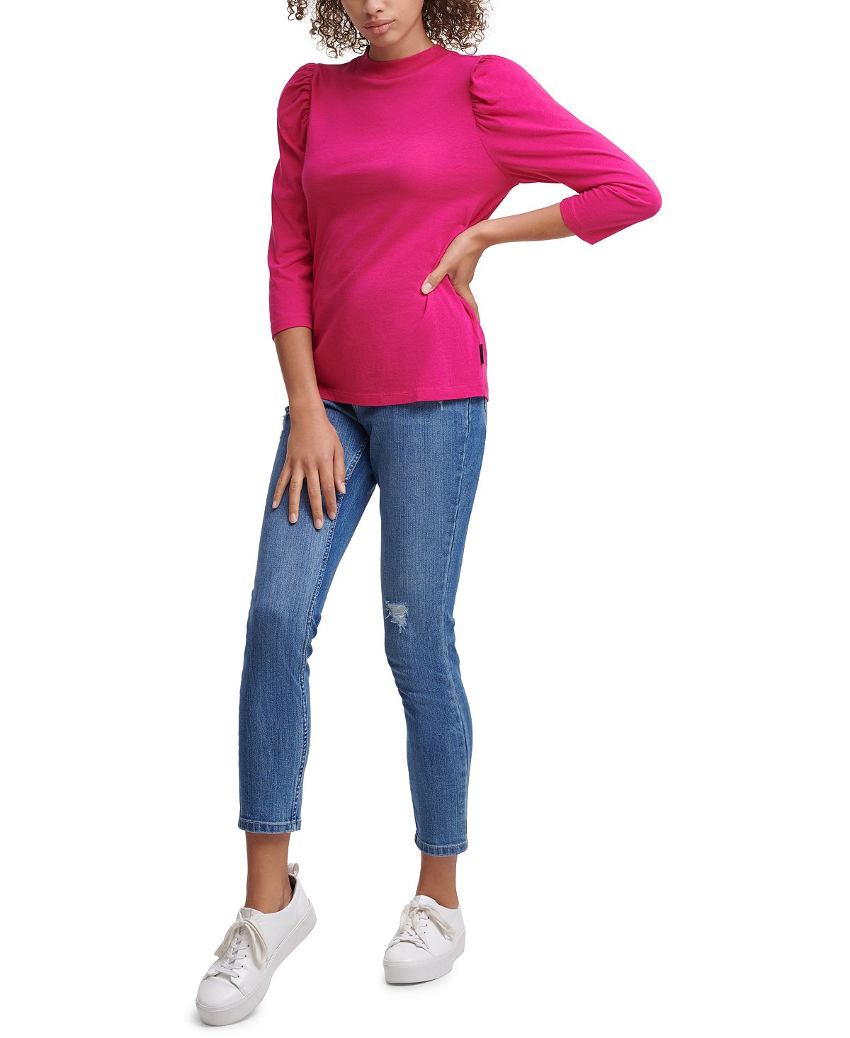 Calvin Klein Jeans Puffed Sleeve Mock Neck Top Glam