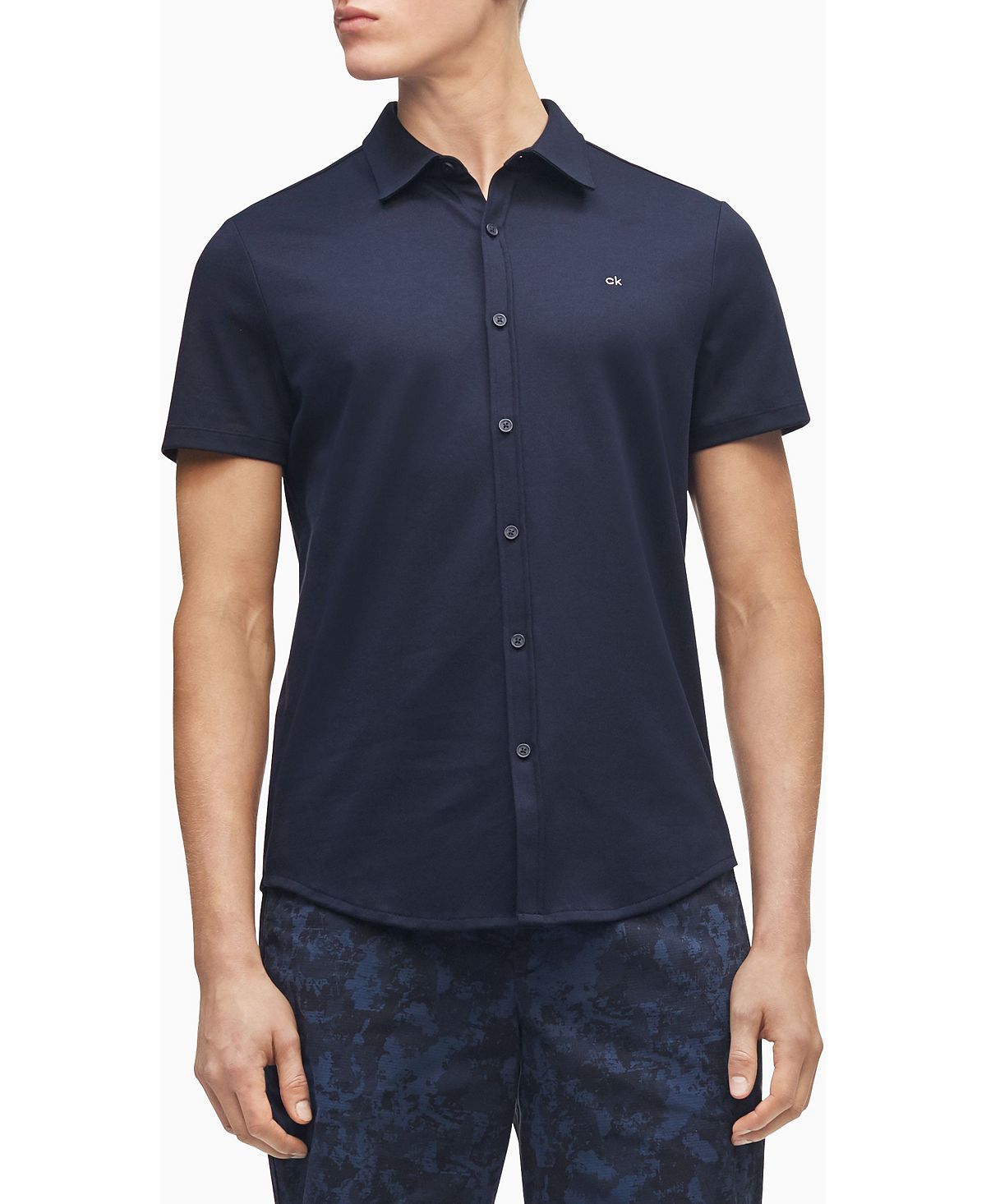 Calvin Klein Knit Button-down Short Sleeve Shirt Sky Captain